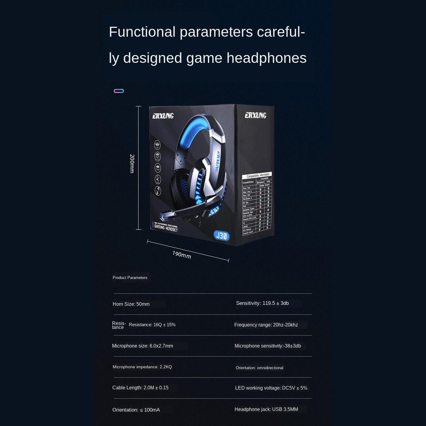 3.5mm USB Wired Gaming Headphones with Mic for PC Computer Laptop blue