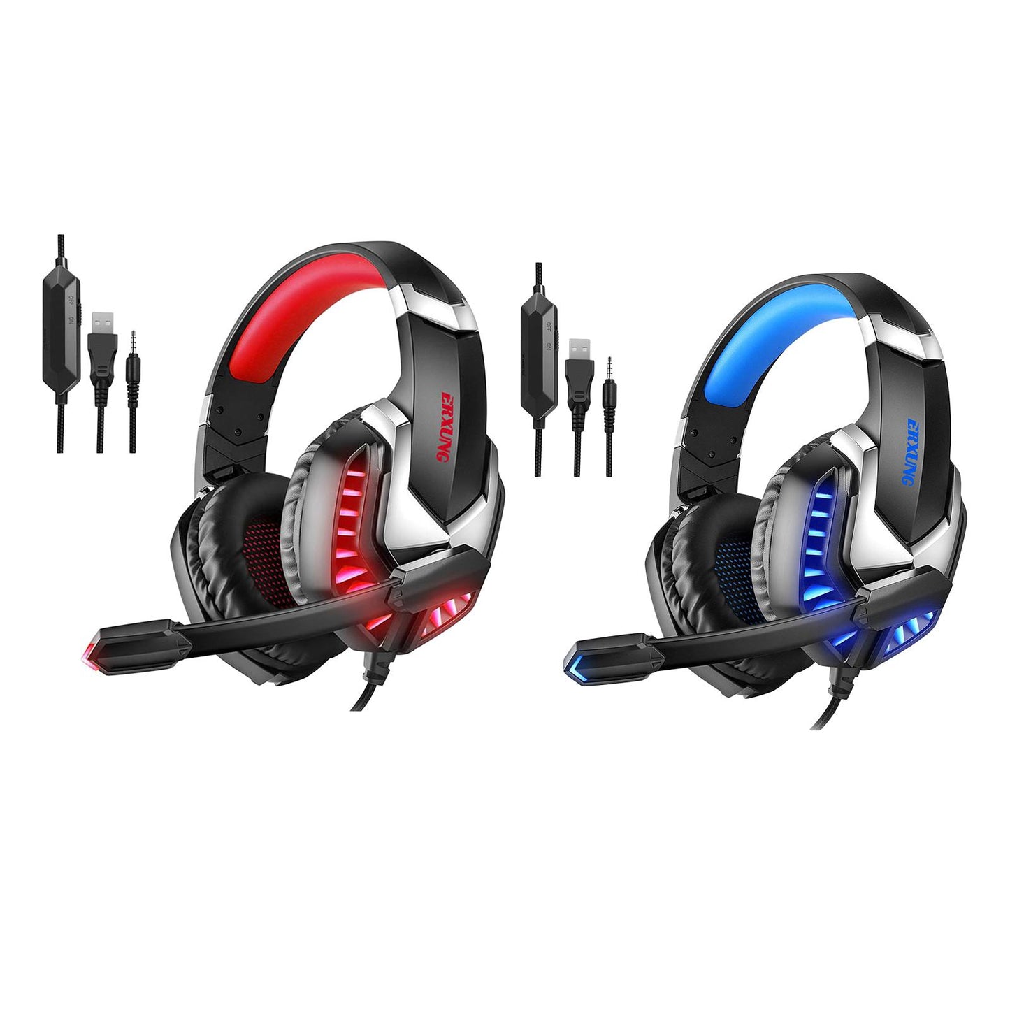 3.5mm USB Wired Gaming Headphones with Mic for PC Computer Laptop blue