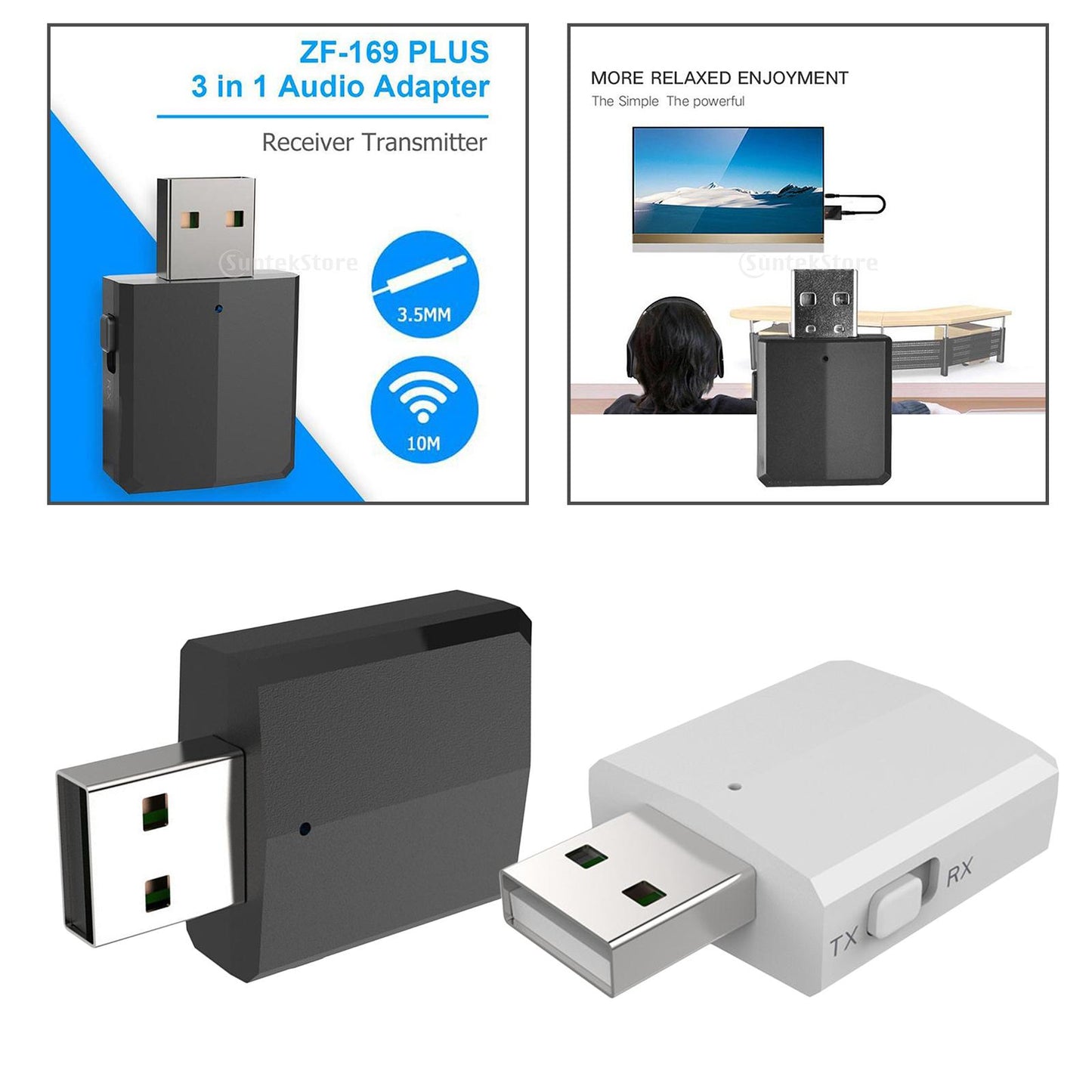 TV USB 3.5MM Bluetoooth Transmitter & Receiver Dongle for PC Computer black