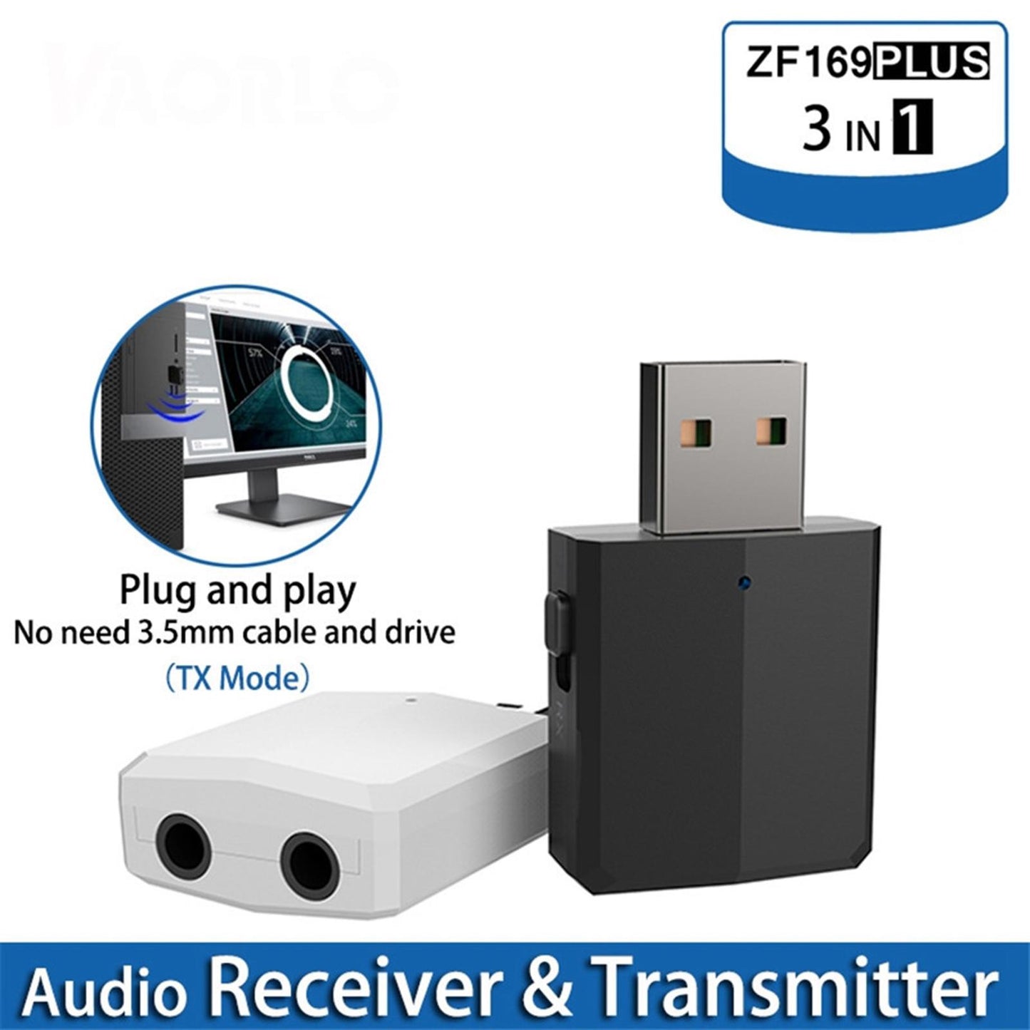 TV USB 3.5MM Bluetoooth Transmitter & Receiver Dongle for PC Computer black