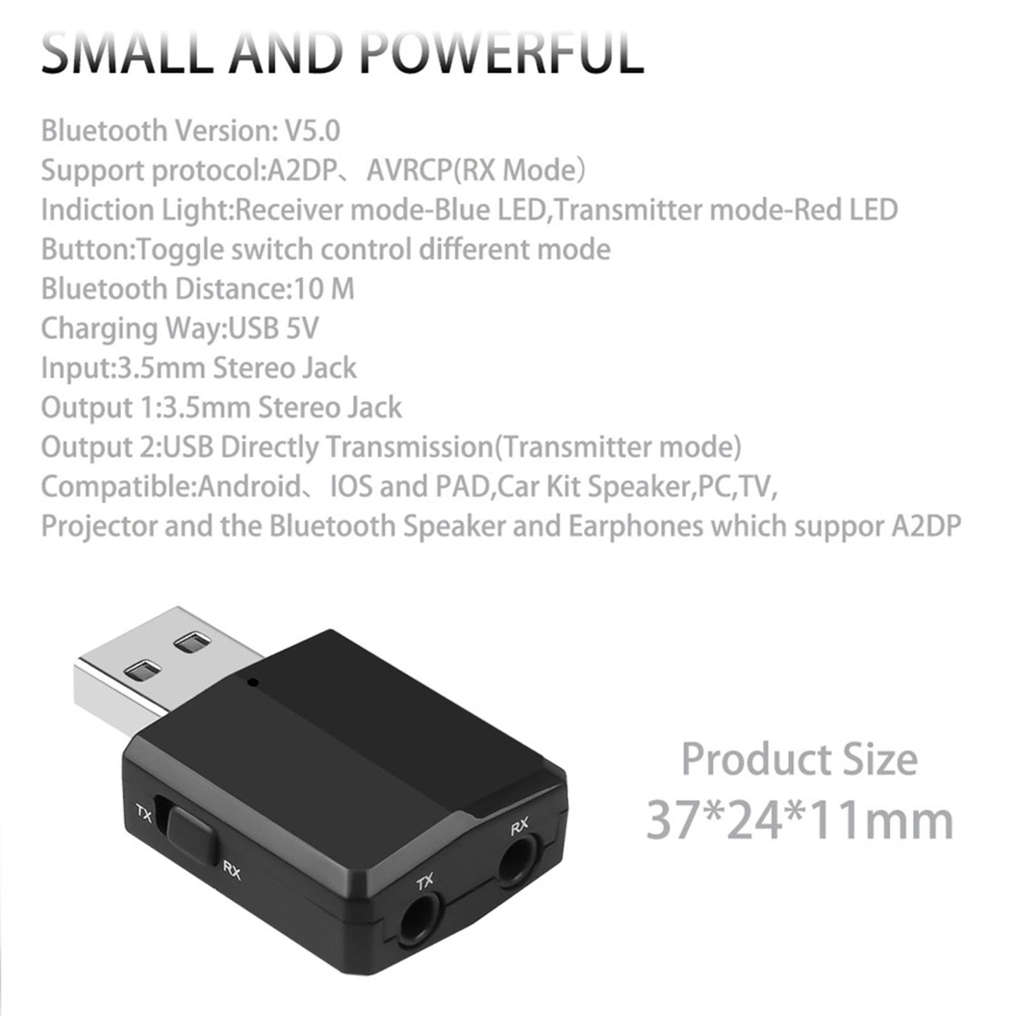 TV USB 3.5MM Bluetoooth Transmitter & Receiver Dongle for PC Computer white