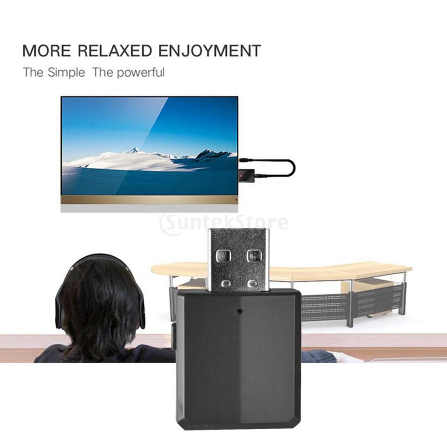 TV USB 3.5MM Bluetoooth Transmitter & Receiver Dongle for PC Computer white