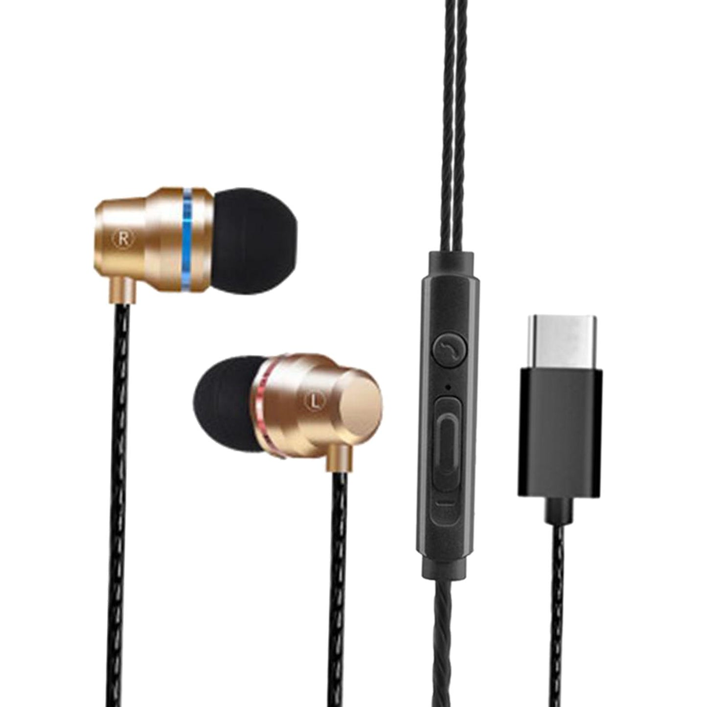 Universal Durable USB Type C Headphones Wired In-ear Earbuds Golden