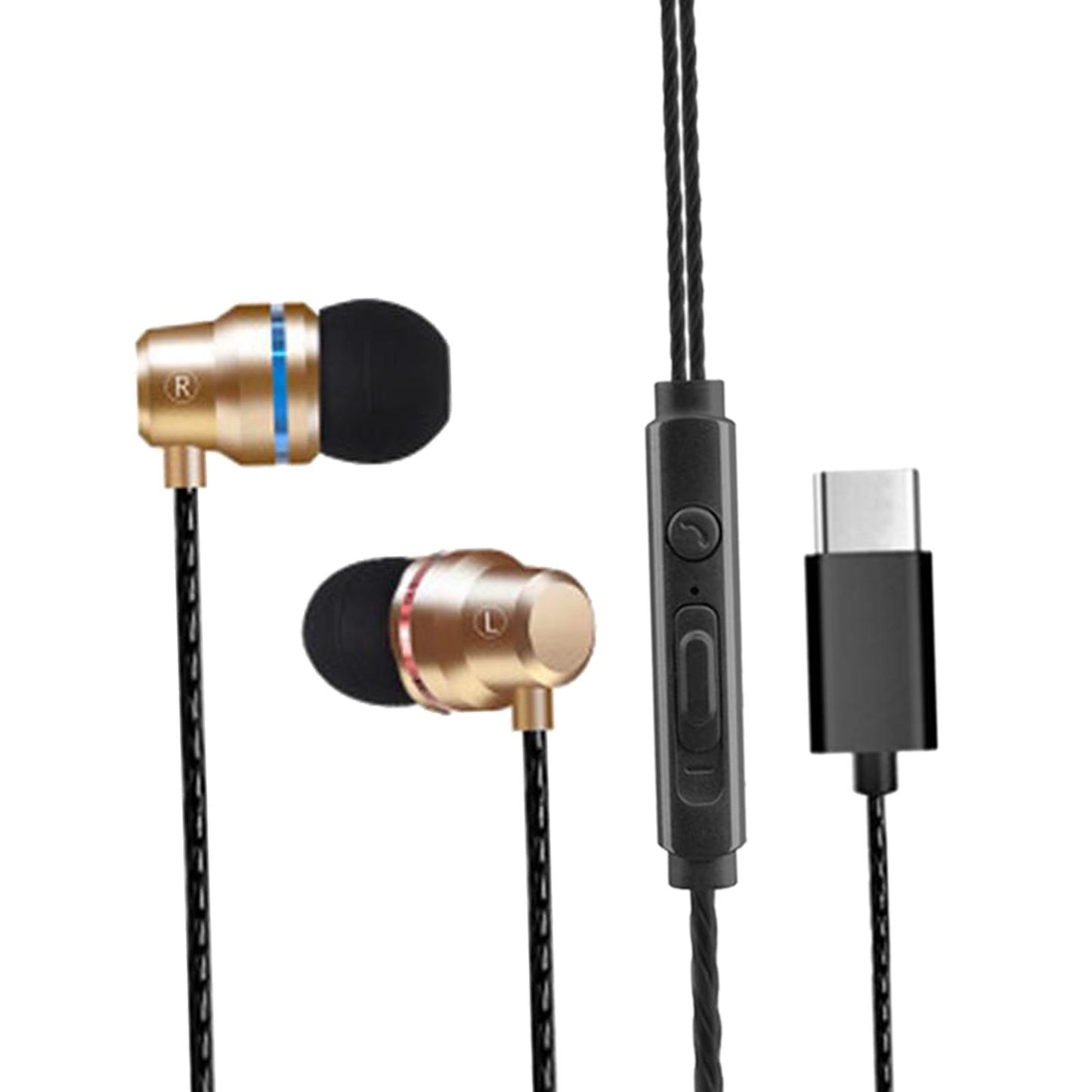 Universal Durable USB Type C Headphones Wired In-ear Earbuds Golden