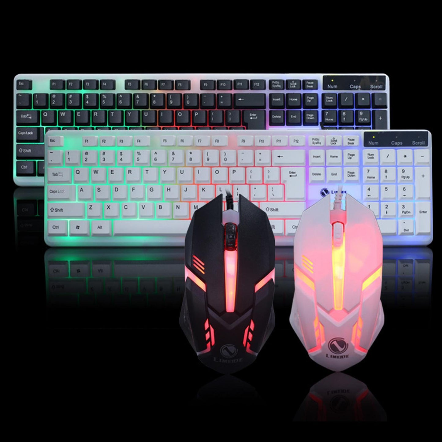 Wired Wired Mouse Kit Combo Rainbow Backlit Keyboard Black
