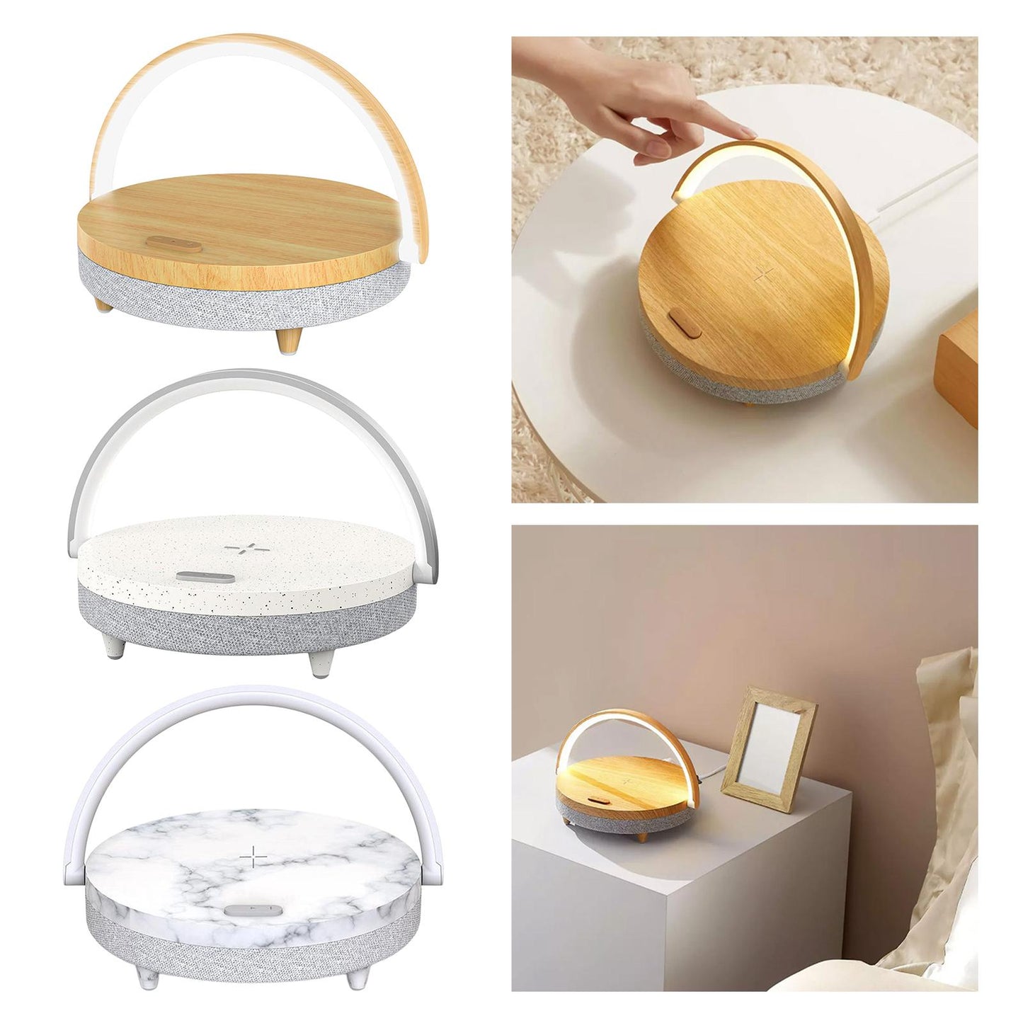Portable Bluetooth Speaker Wireless Charger USB Powered Lamp for Home Office Wood grain