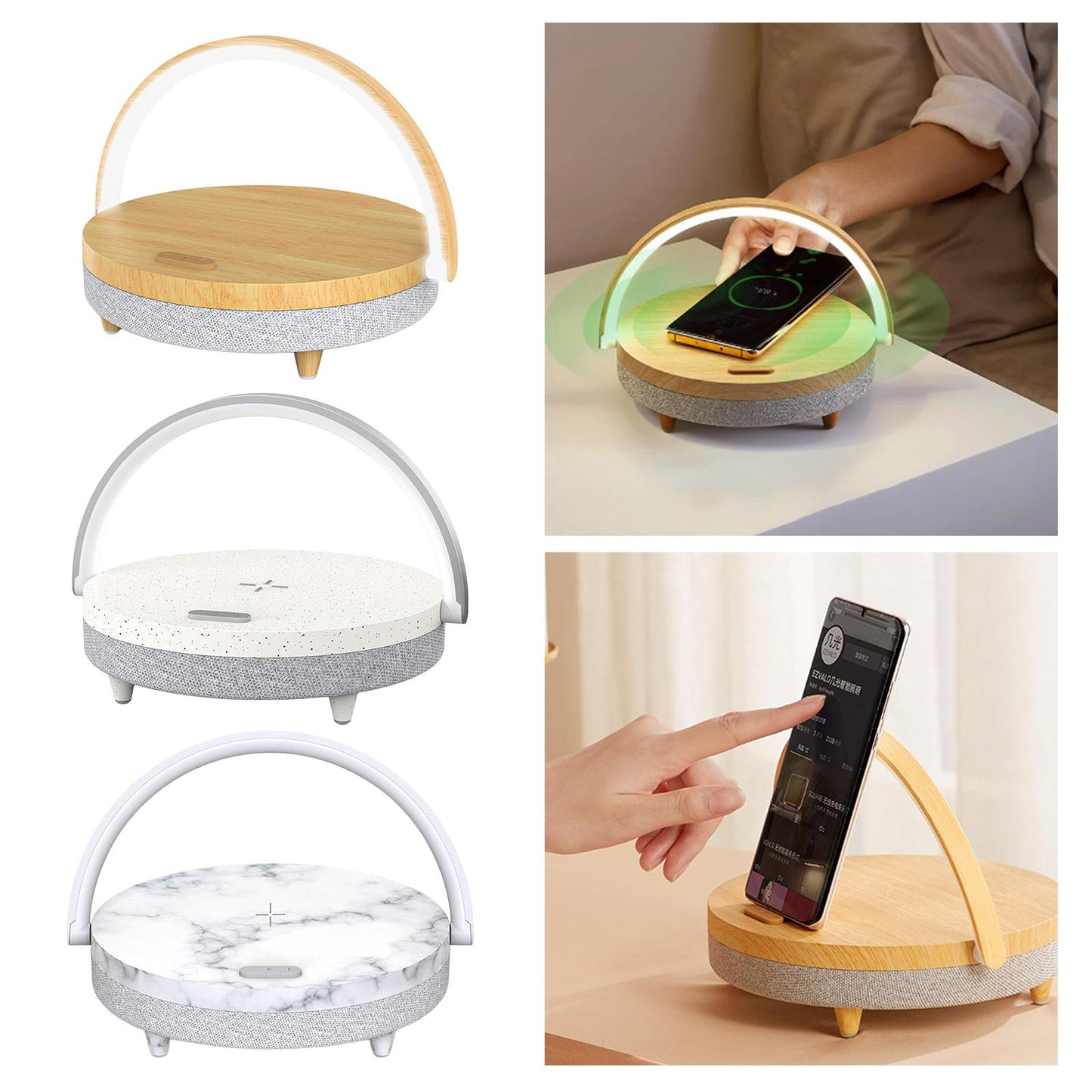 Portable Bluetooth Speaker Wireless Charger USB Powered Lamp for Home Office Wood grain