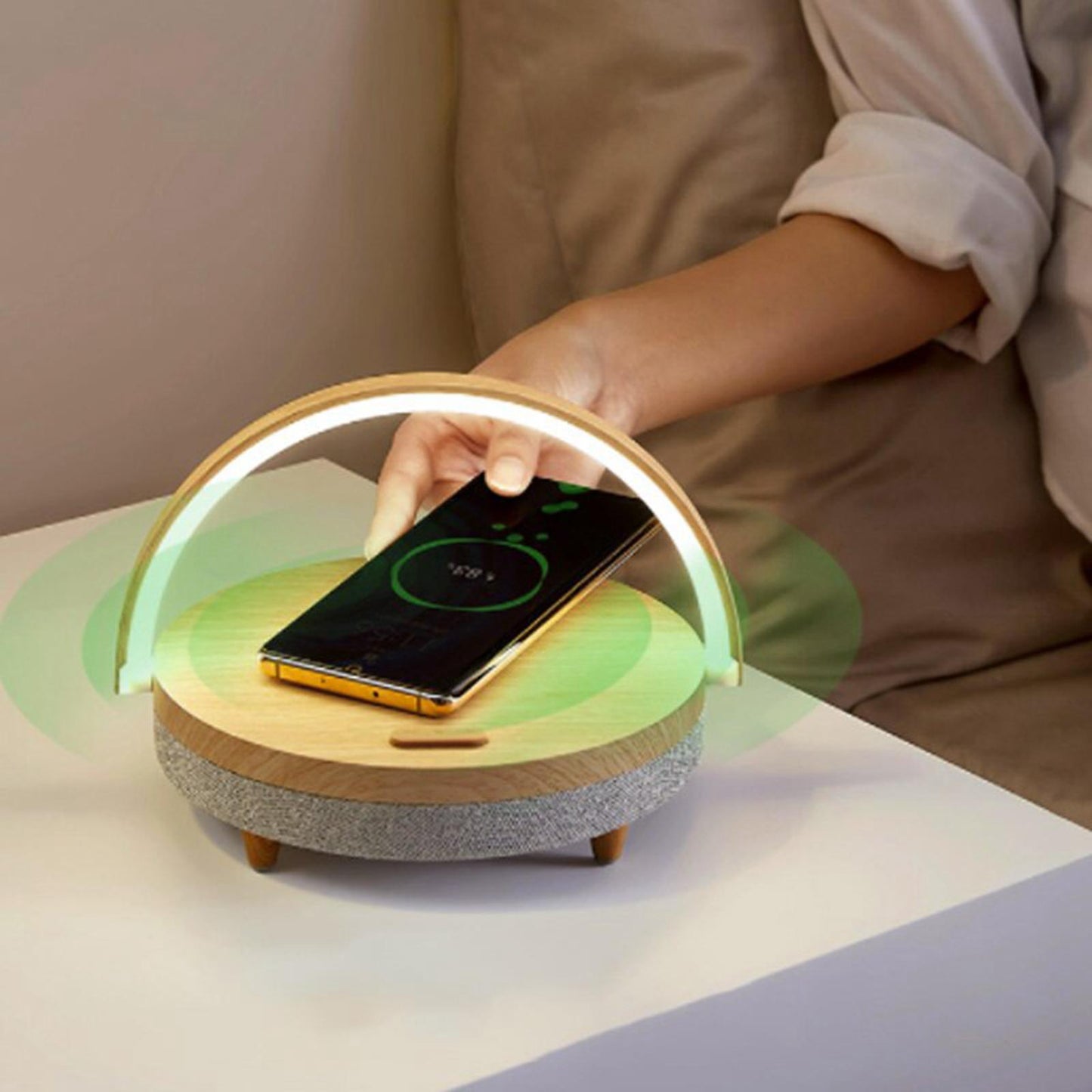 Portable Bluetooth Speaker Wireless Charger USB Powered Lamp for Home Office Marble