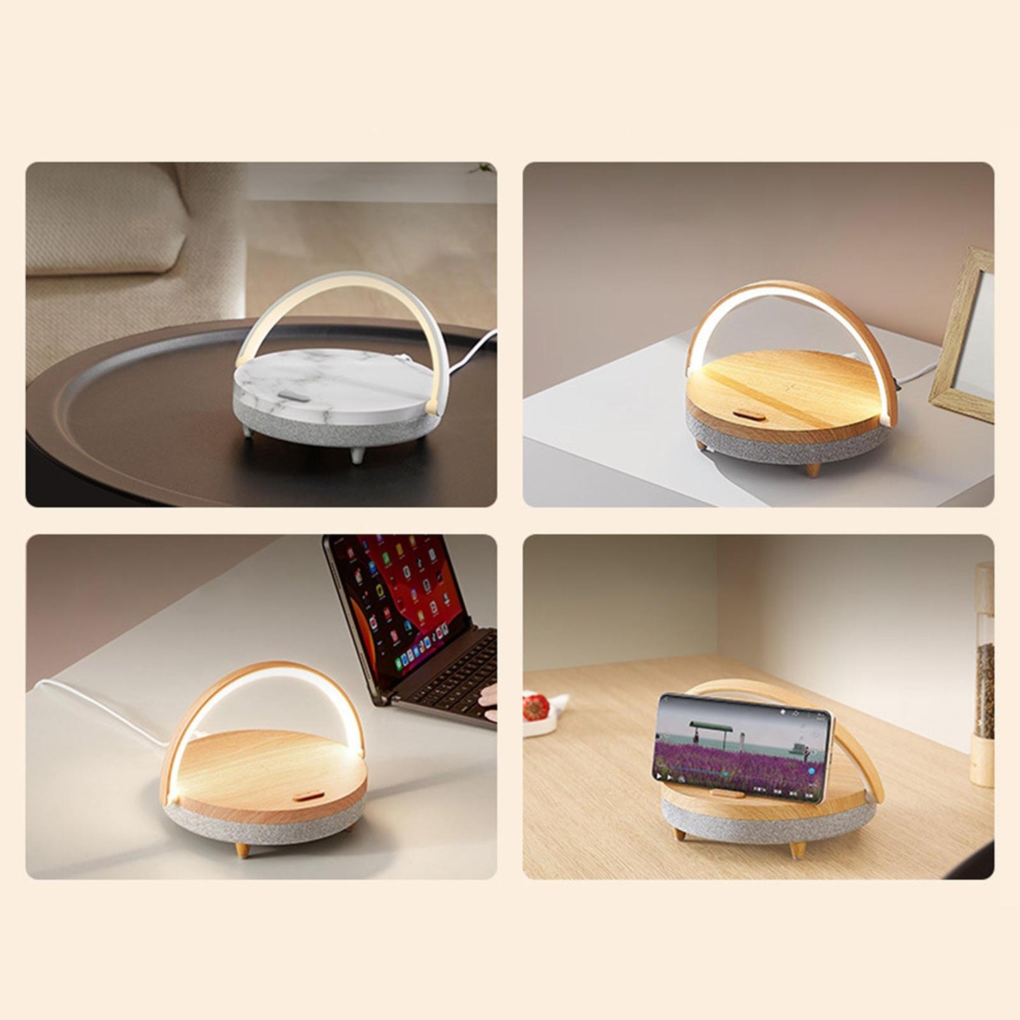 Portable Bluetooth Speaker Wireless Charger USB Powered Lamp for Home Office Marble