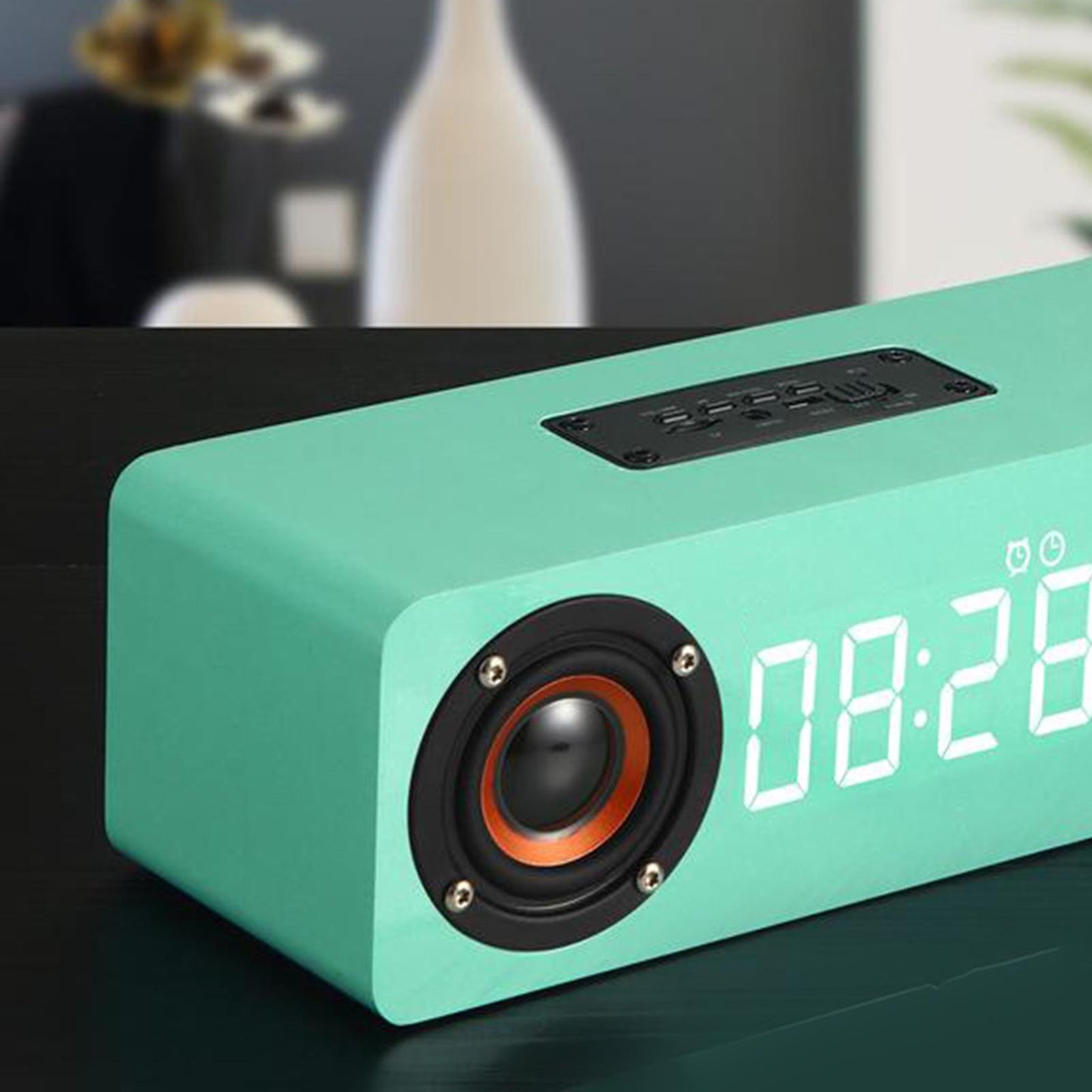 Stereo Sound Clock Soundbar Speaker for Home Office Computer Smartphone Work light green