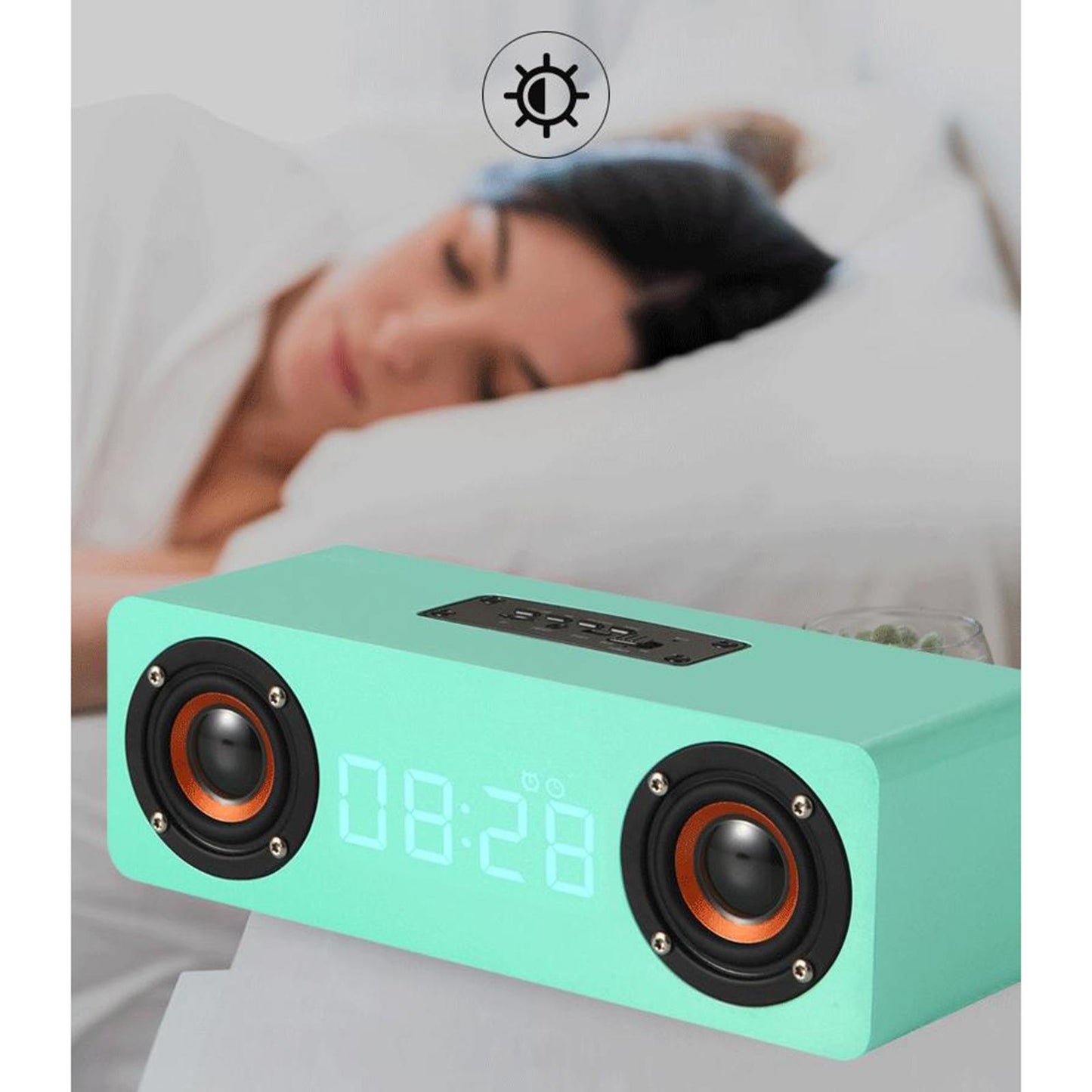 Stereo Sound Clock Soundbar Speaker for Home Office Computer Smartphone Work light green