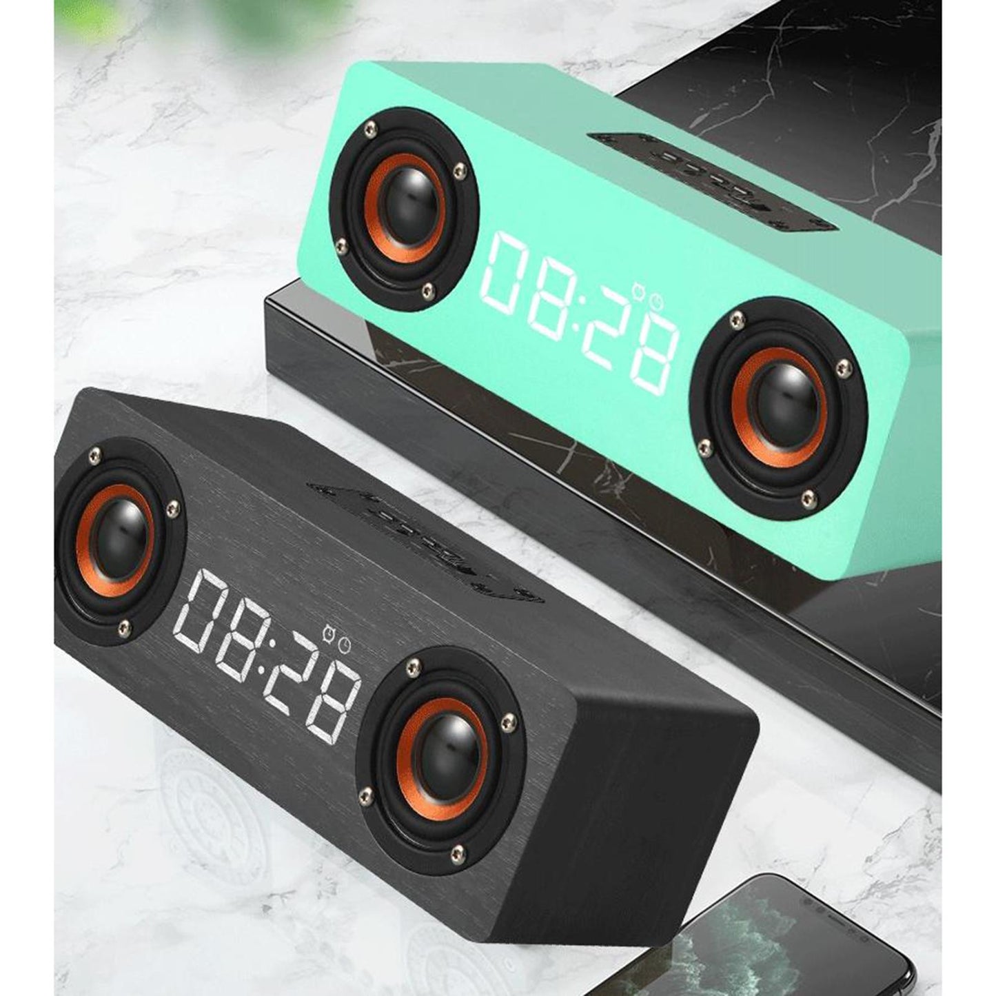 Stereo Sound Clock Soundbar Speaker for Home Office Computer Smartphone Work light green