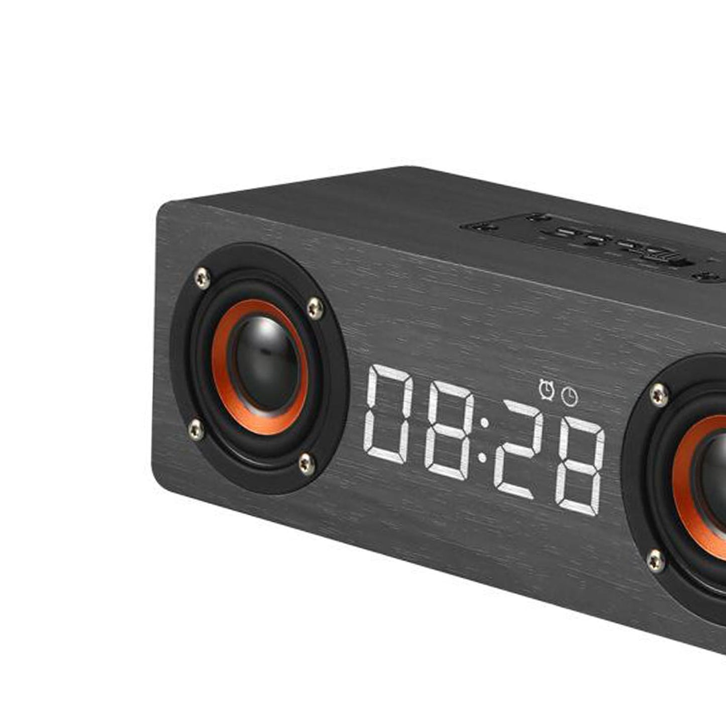 Stereo Sound Clock Soundbar Speaker for Home Office Computer Smartphone Work gray wood grain