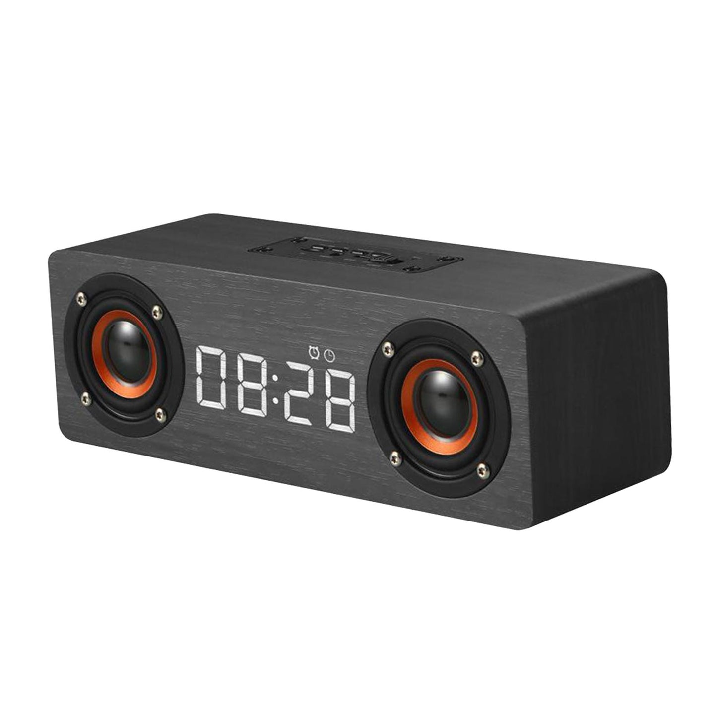 Stereo Sound Clock Soundbar Speaker for Home Office Computer Smartphone Work gray wood grain