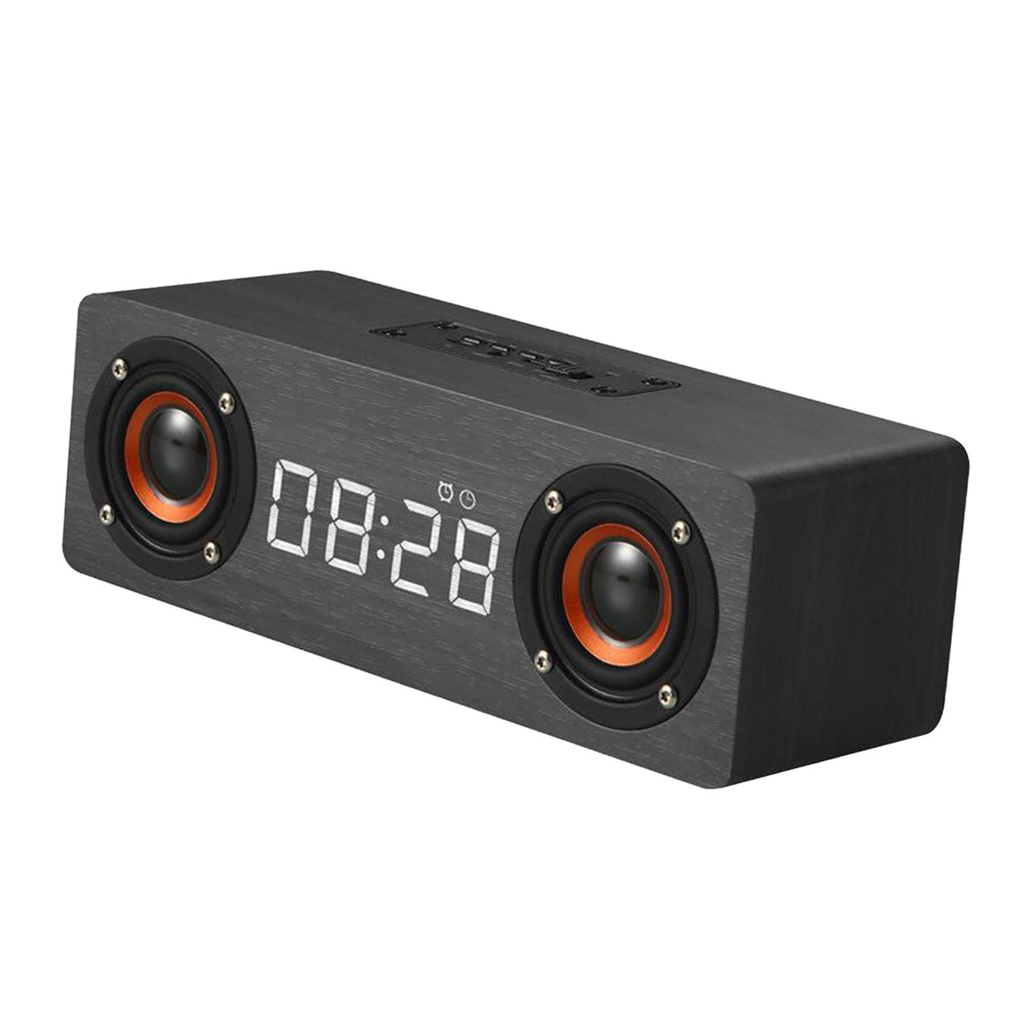 Stereo Sound Clock Soundbar Speaker for Home Office Computer Smartphone Work gray wood grain