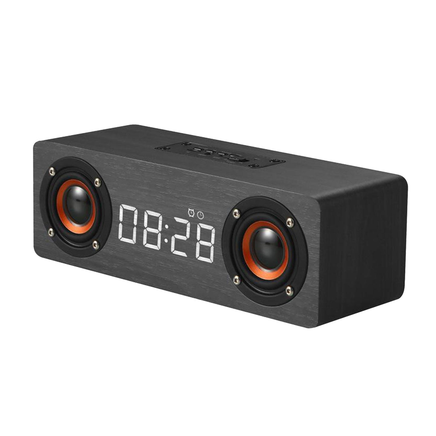 Stereo Sound Clock Soundbar Speaker for Home Office Computer Smartphone Work gray wood grain