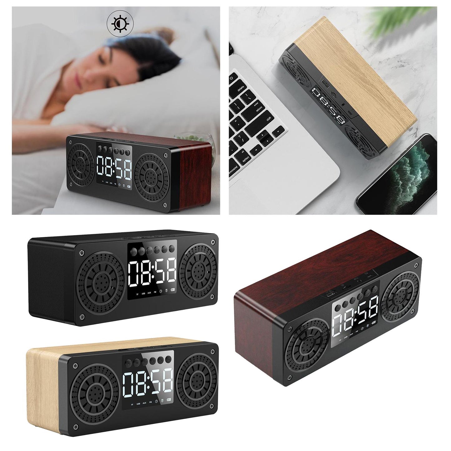 Bluetooth Portable Wooden Soundbar Audio Player for Home Office Computer black