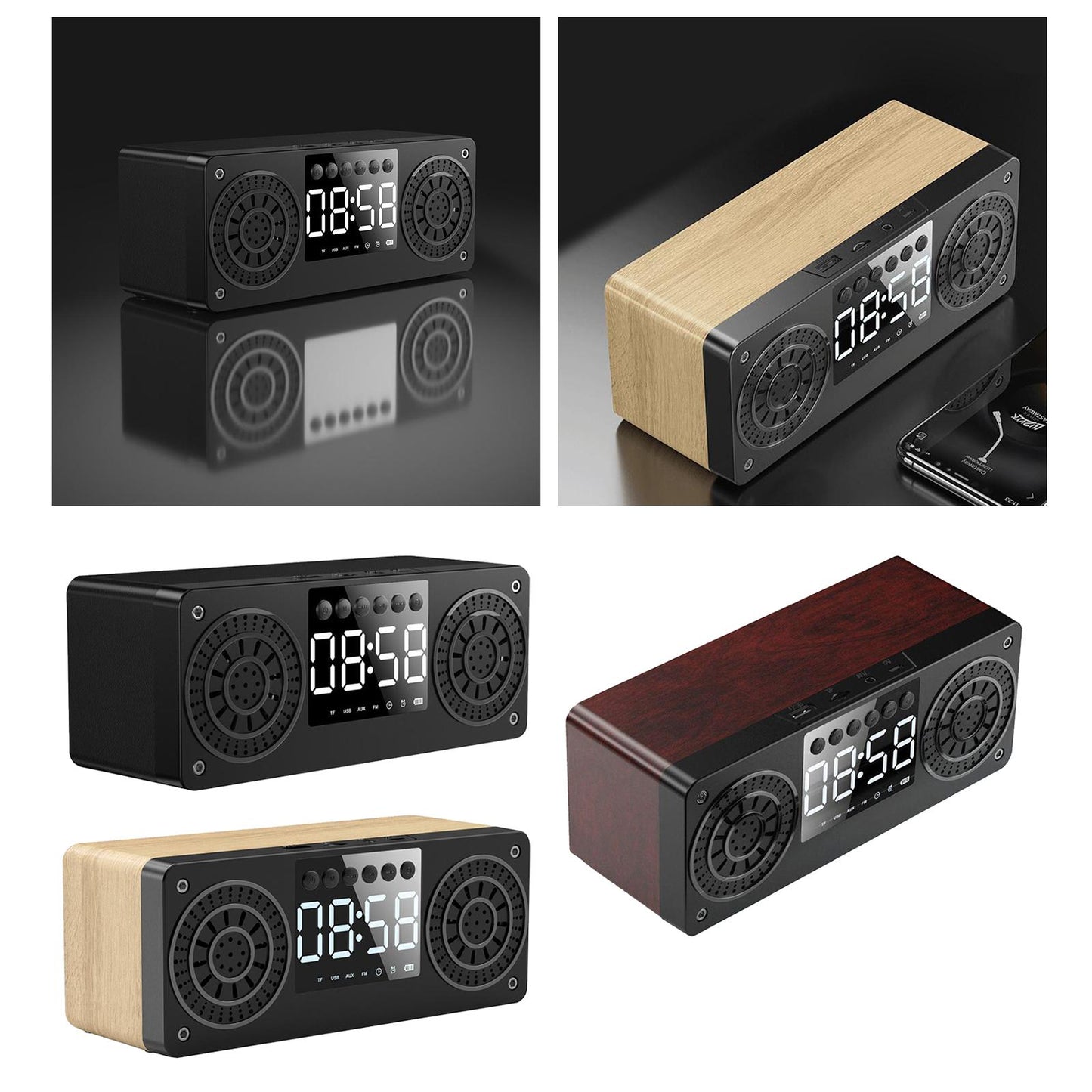 Bluetooth Portable Wooden Soundbar Audio Player for Home Office Computer black