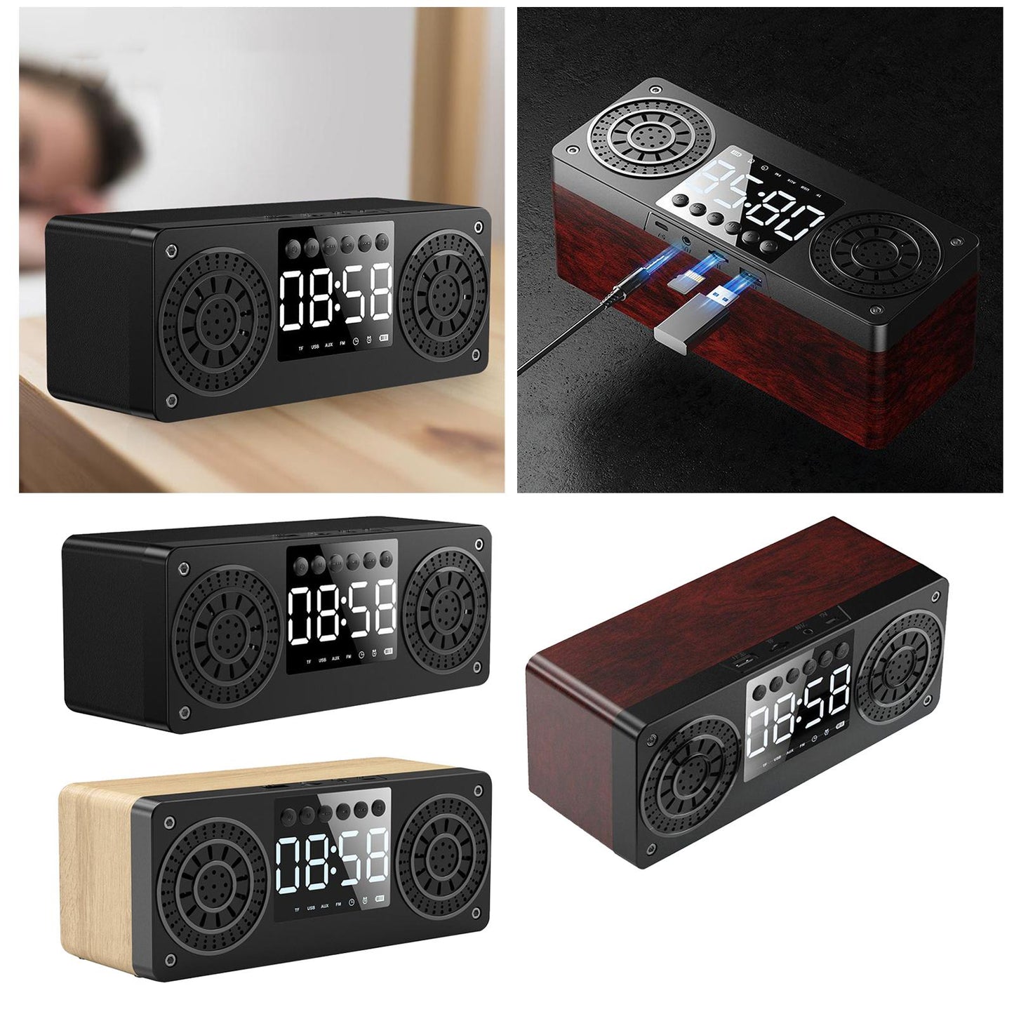 Bluetooth Portable Wooden Soundbar Audio Player for Home Office Computer black