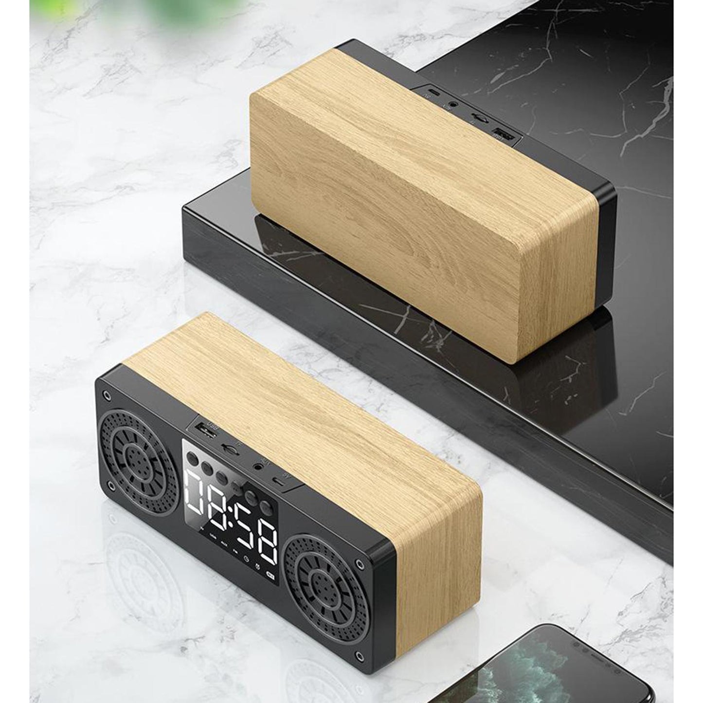 Bluetooth Portable Wooden Soundbar Audio Player for Home Office Computer yellow wood grain