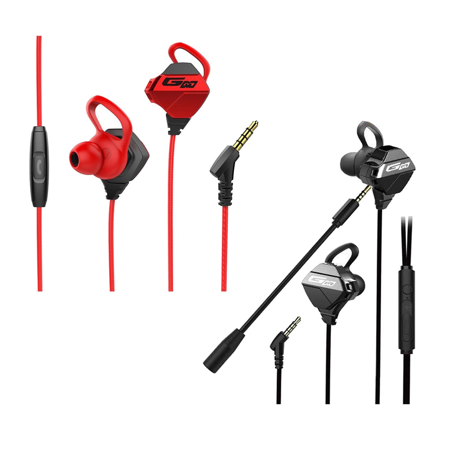 Gaming Earphones & Microphone In Ear Headphones 3.5mm Gold Plated Jack Red