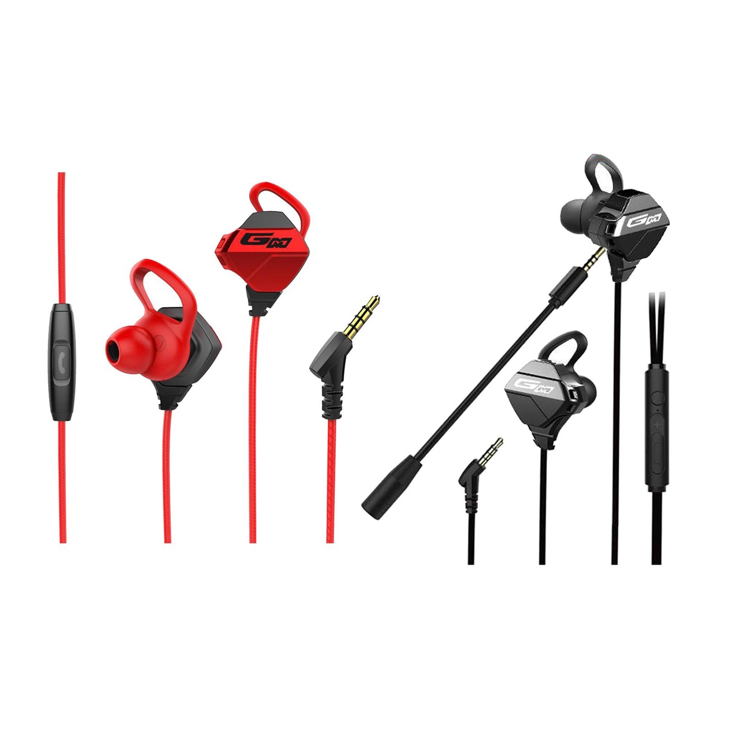 Gaming Earphones & Microphone In Ear Headphones 3.5mm Gold Plated Jack Red