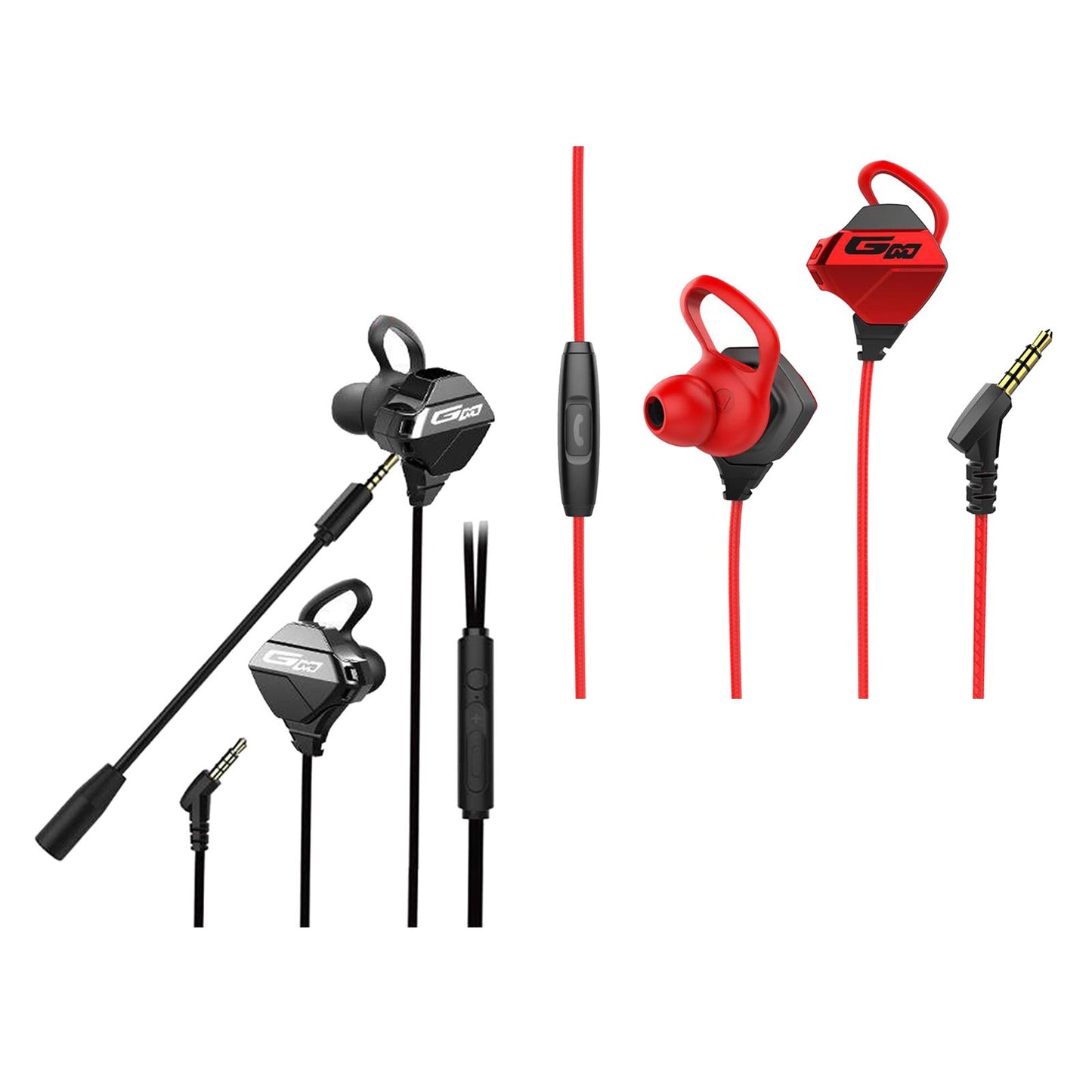 Gaming Earphones & Microphone In Ear Headphones 3.5mm Gold Plated Jack Red