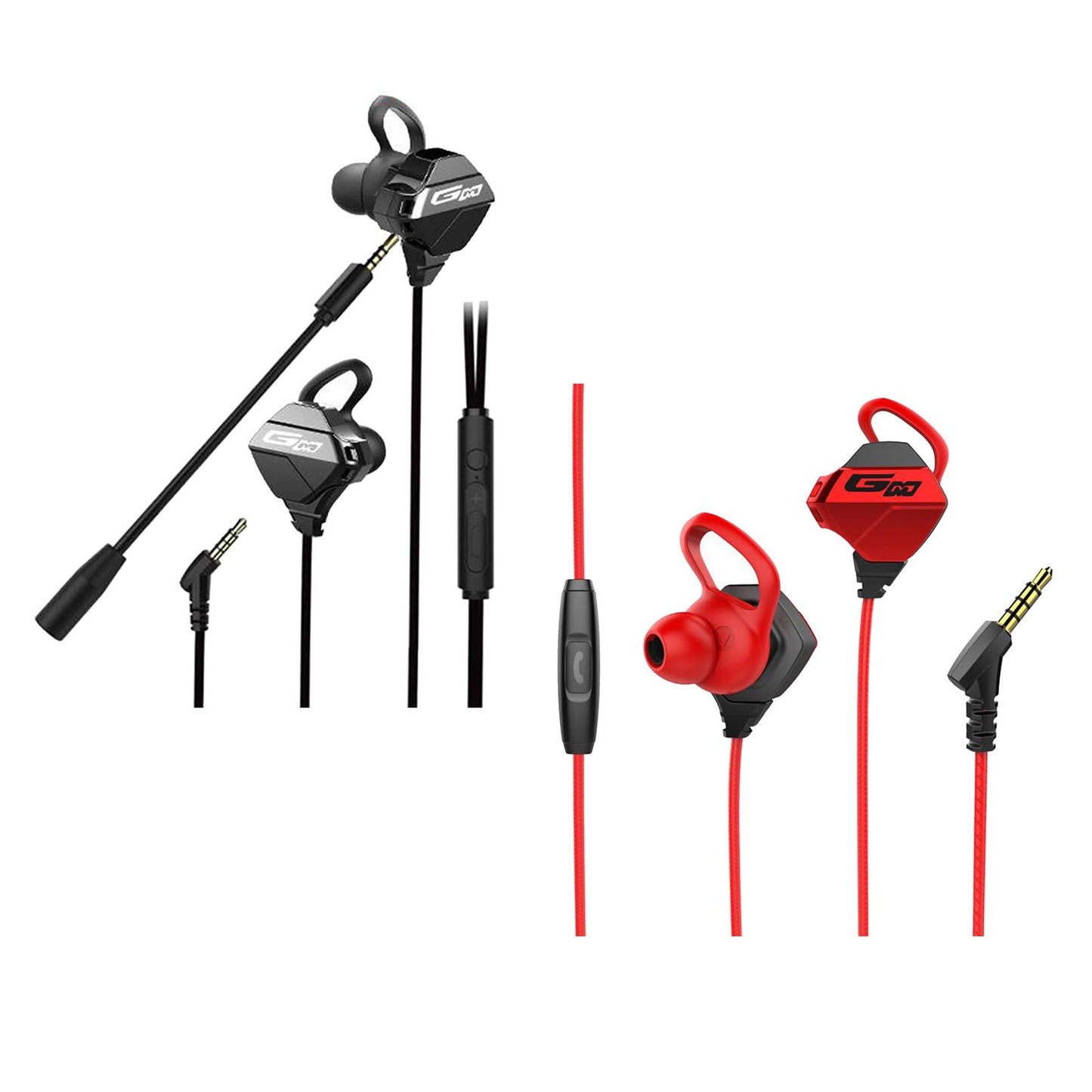 Gaming Earphones & Microphone In Ear Headphones 3.5mm Gold Plated Jack Red