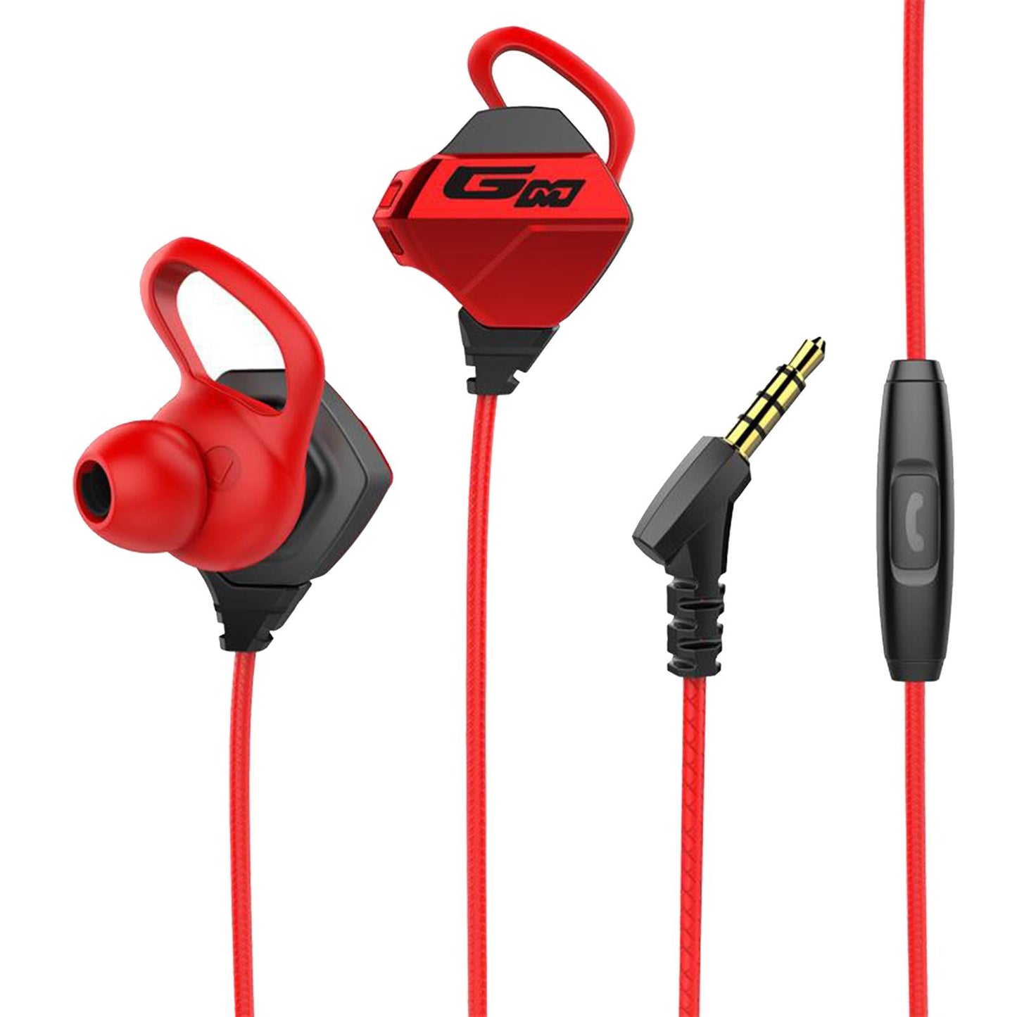Gaming Earphones & Microphone In Ear Headphones 3.5mm Gold Plated Jack Red