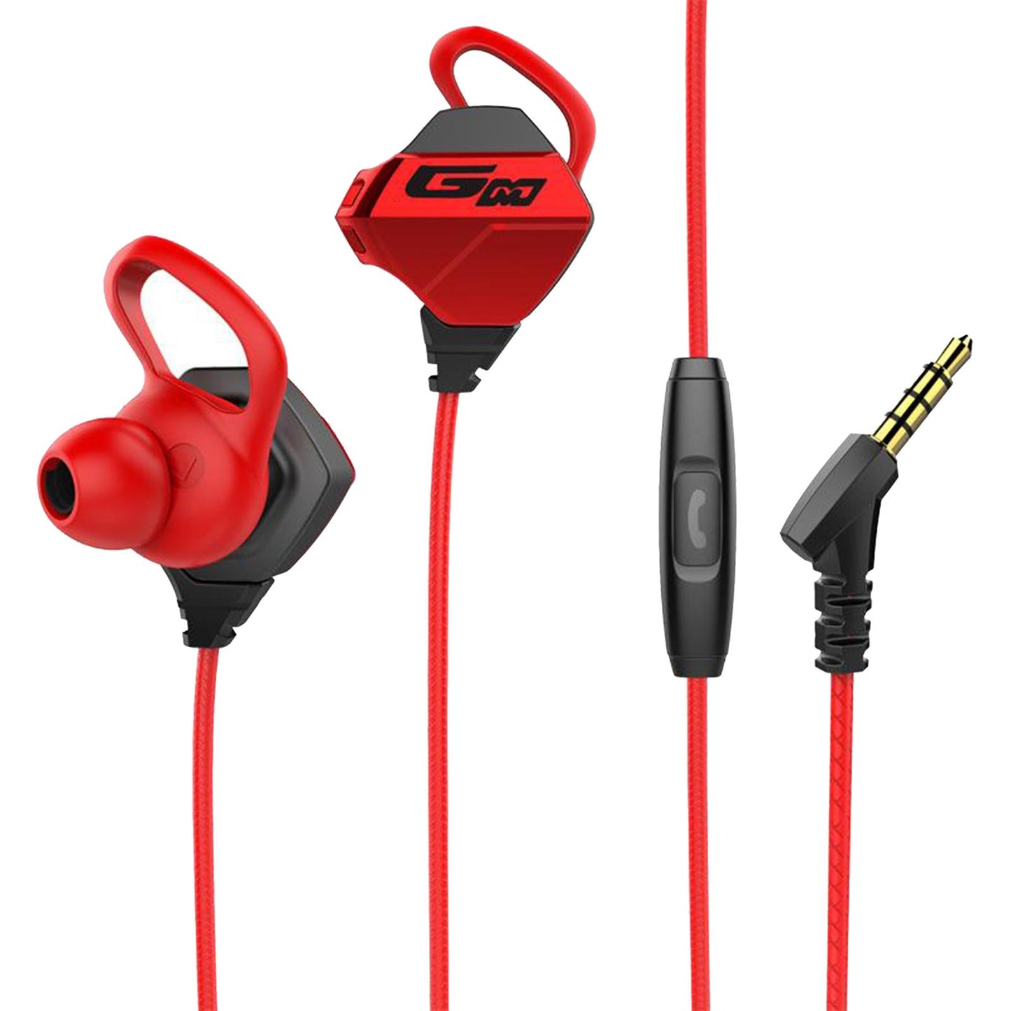 Gaming Earphones & Microphone In Ear Headphones 3.5mm Gold Plated Jack Red