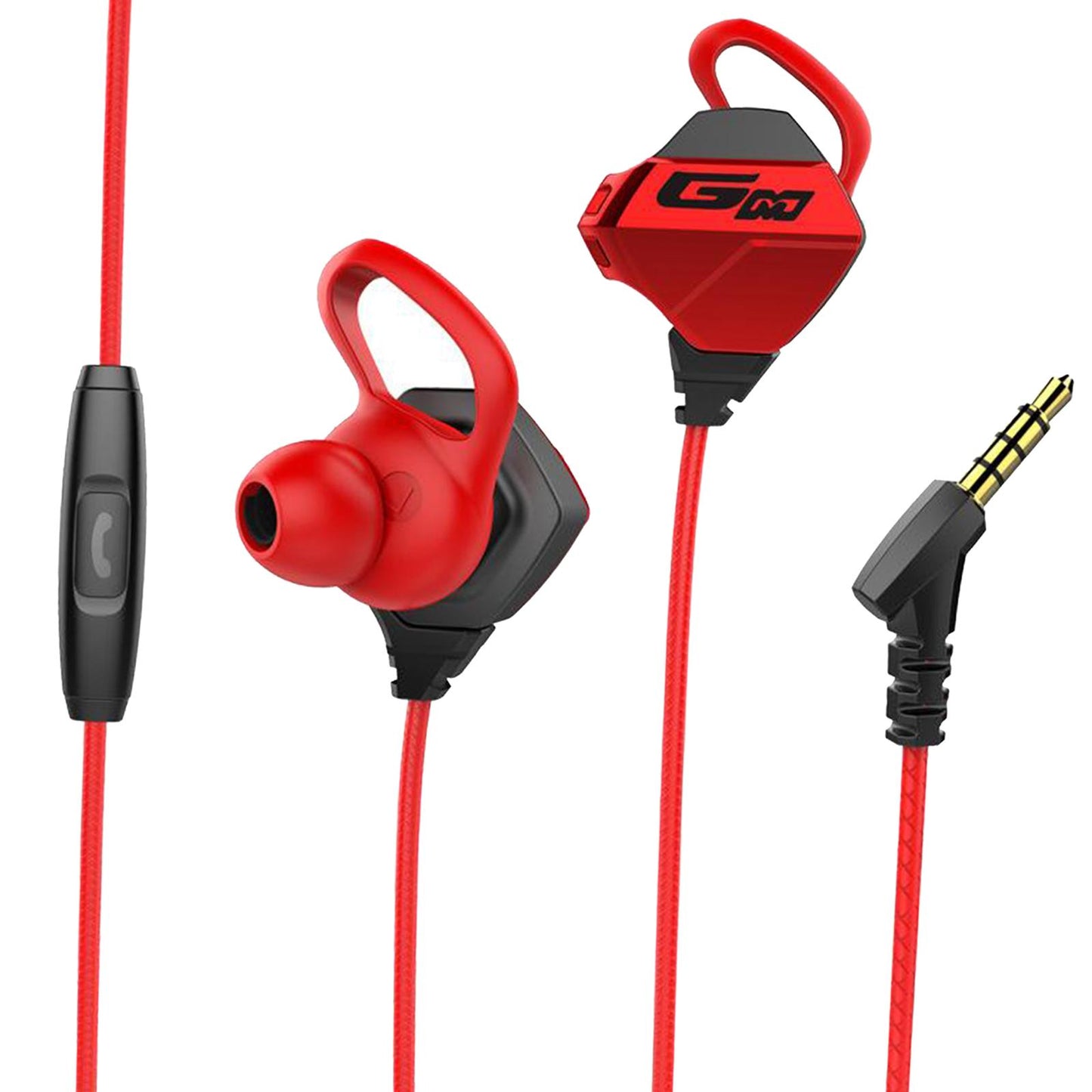 Gaming Earphones & Microphone In Ear Headphones 3.5mm Gold Plated Jack Red