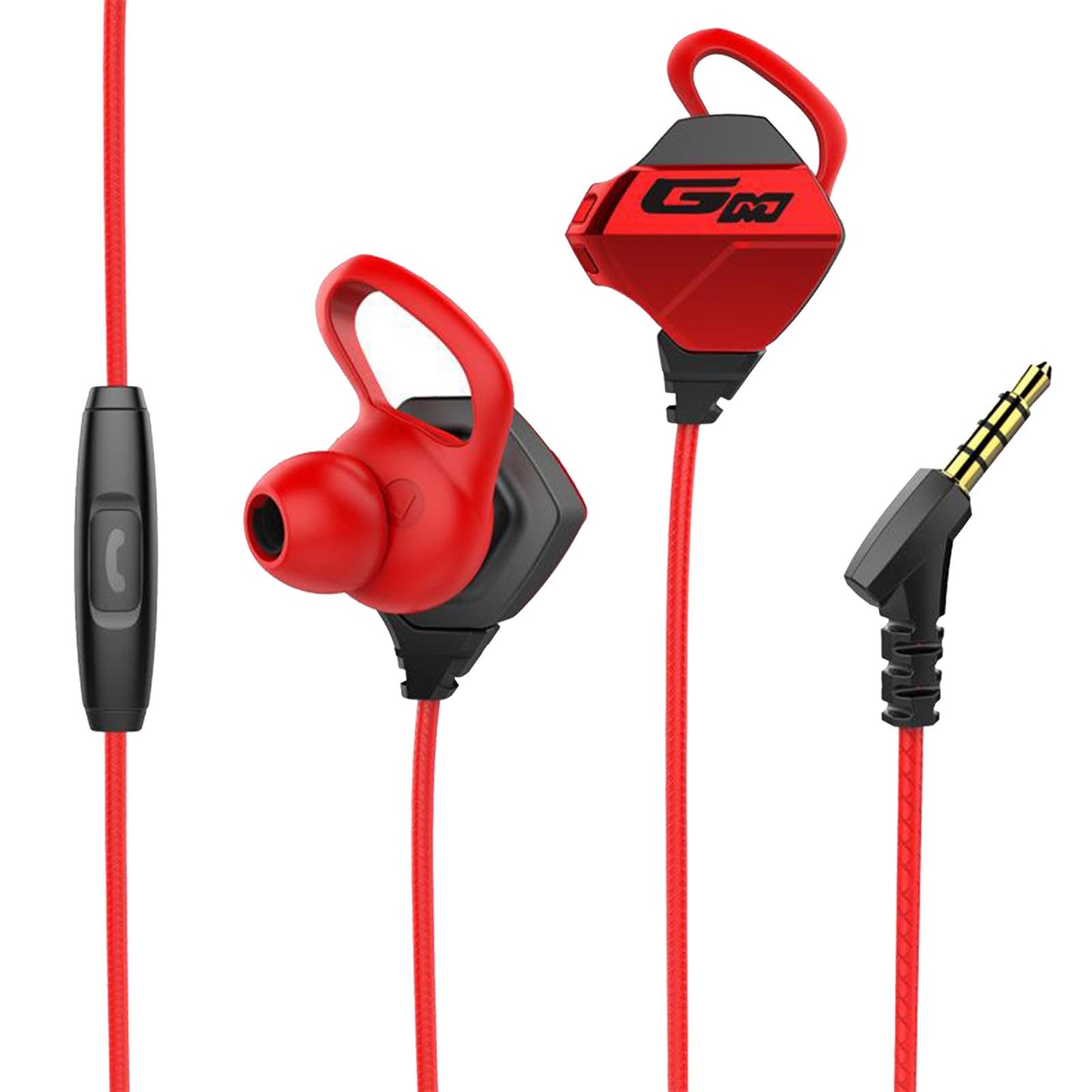 Gaming Earphones & Microphone In Ear Headphones 3.5mm Gold Plated Jack Red