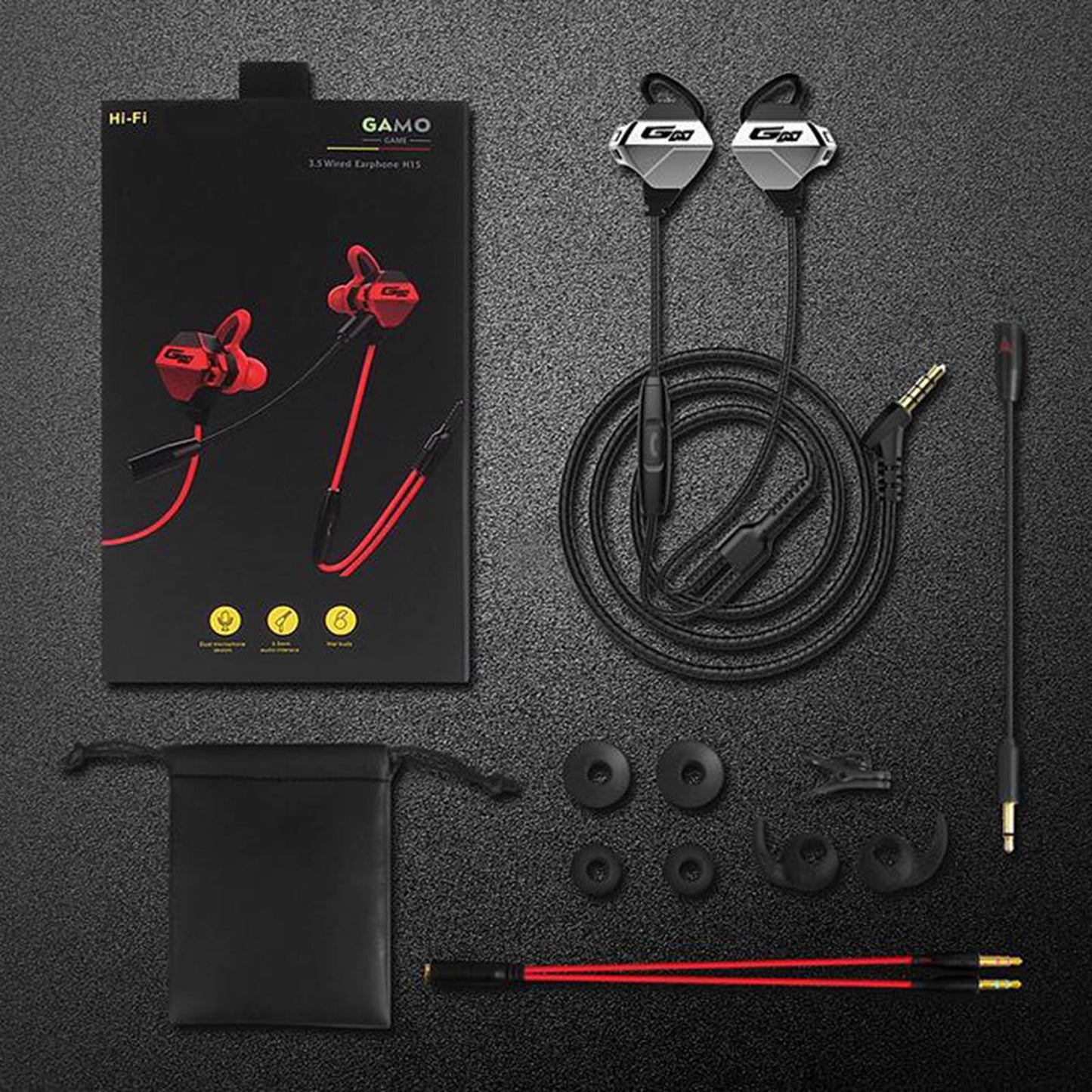 Gaming Earphones & Microphone In Ear Headphones 3.5mm Gold Plated Jack Black