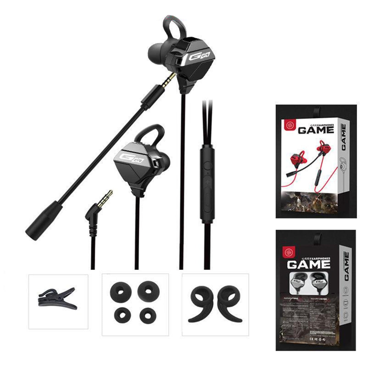 Gaming Earphones & Microphone In Ear Headphones 3.5mm Gold Plated Jack Black