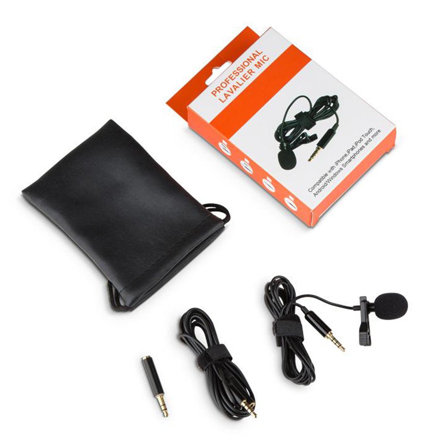 Portable Lapel Mic Stereo 3.5mm Jack Lavalier Microphone & Storage Bag