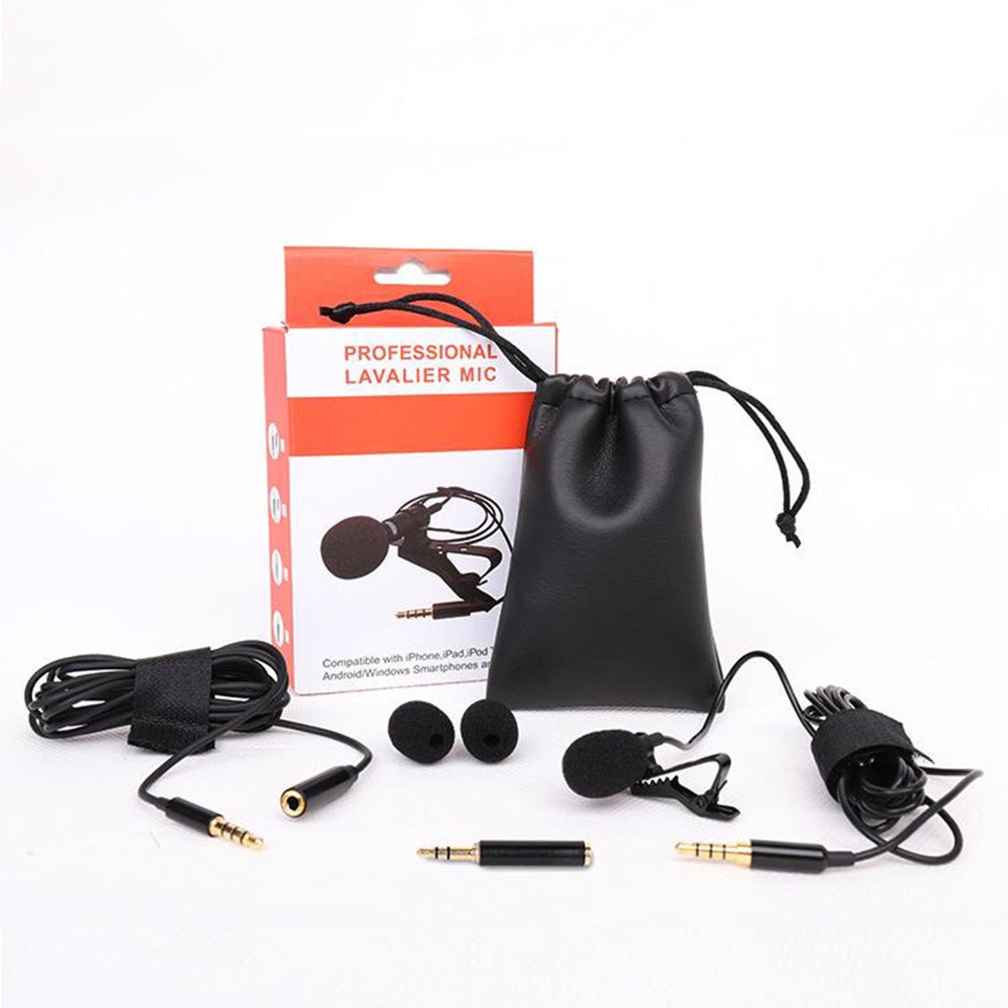 Portable Lapel Mic Stereo 3.5mm Jack Lavalier Microphone & Storage Bag