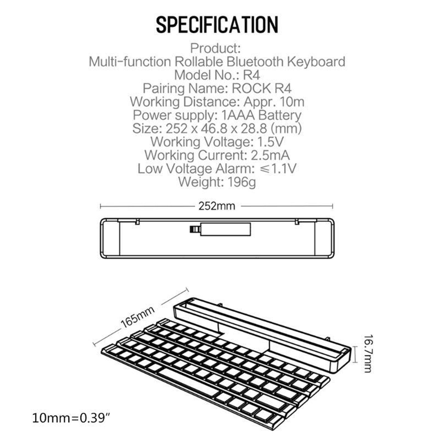 Portable Foldable Ultra-Thin Bluetooth Keyboard Pocket Sized for Windows iOS Black