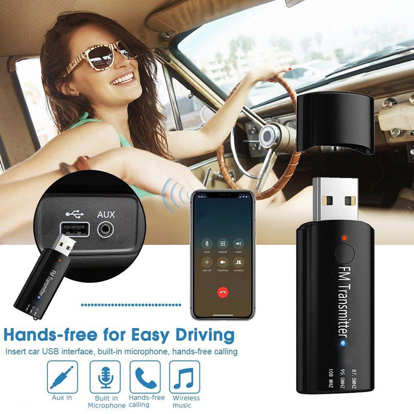 Bluetooth 5.0 Transmitter and Receiver FM AUX Adapter For TV Car PC black