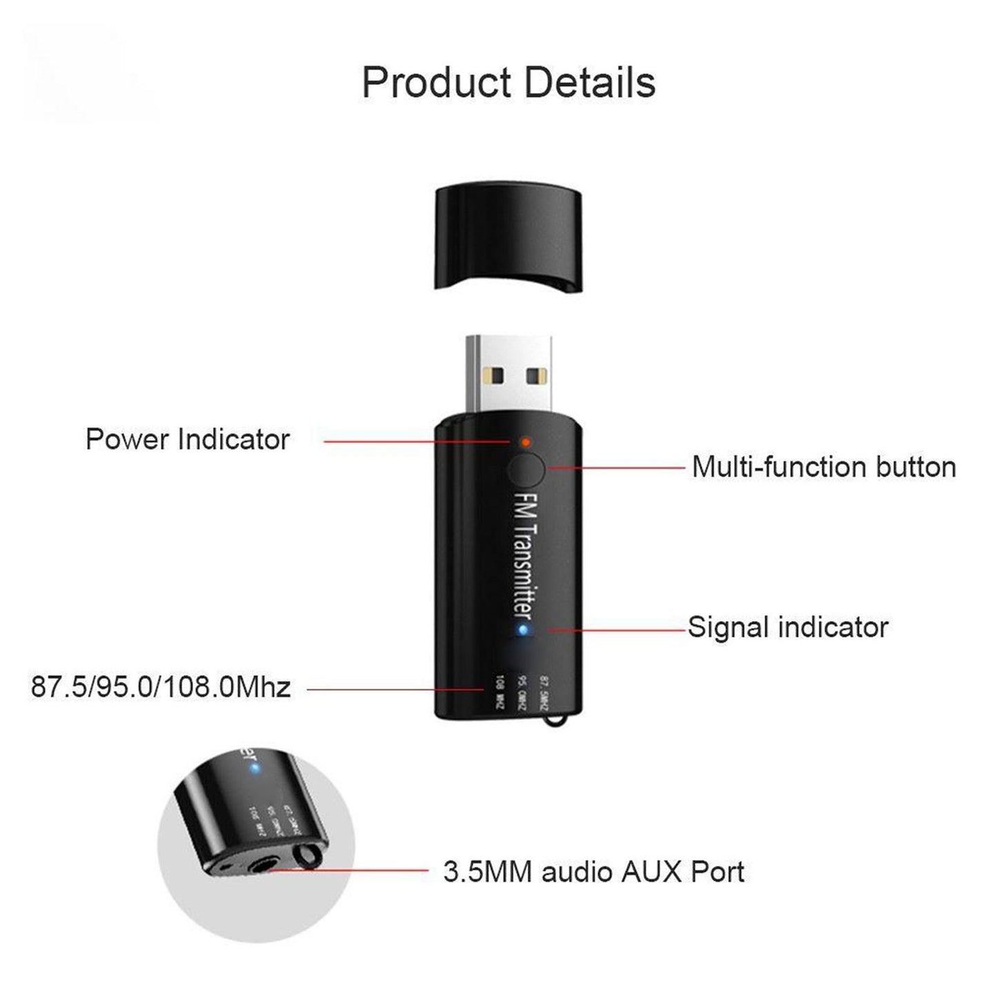 Bluetooth 5.0 Transmitter and Receiver FM AUX Adapter For TV Car PC black