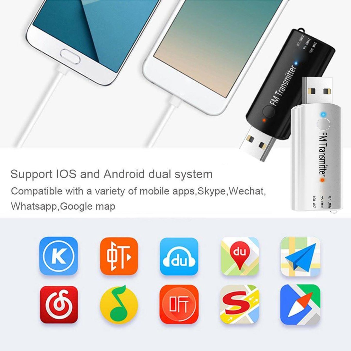 Bluetooth 5.0 Transmitter and Receiver FM AUX Adapter For TV Car PC white