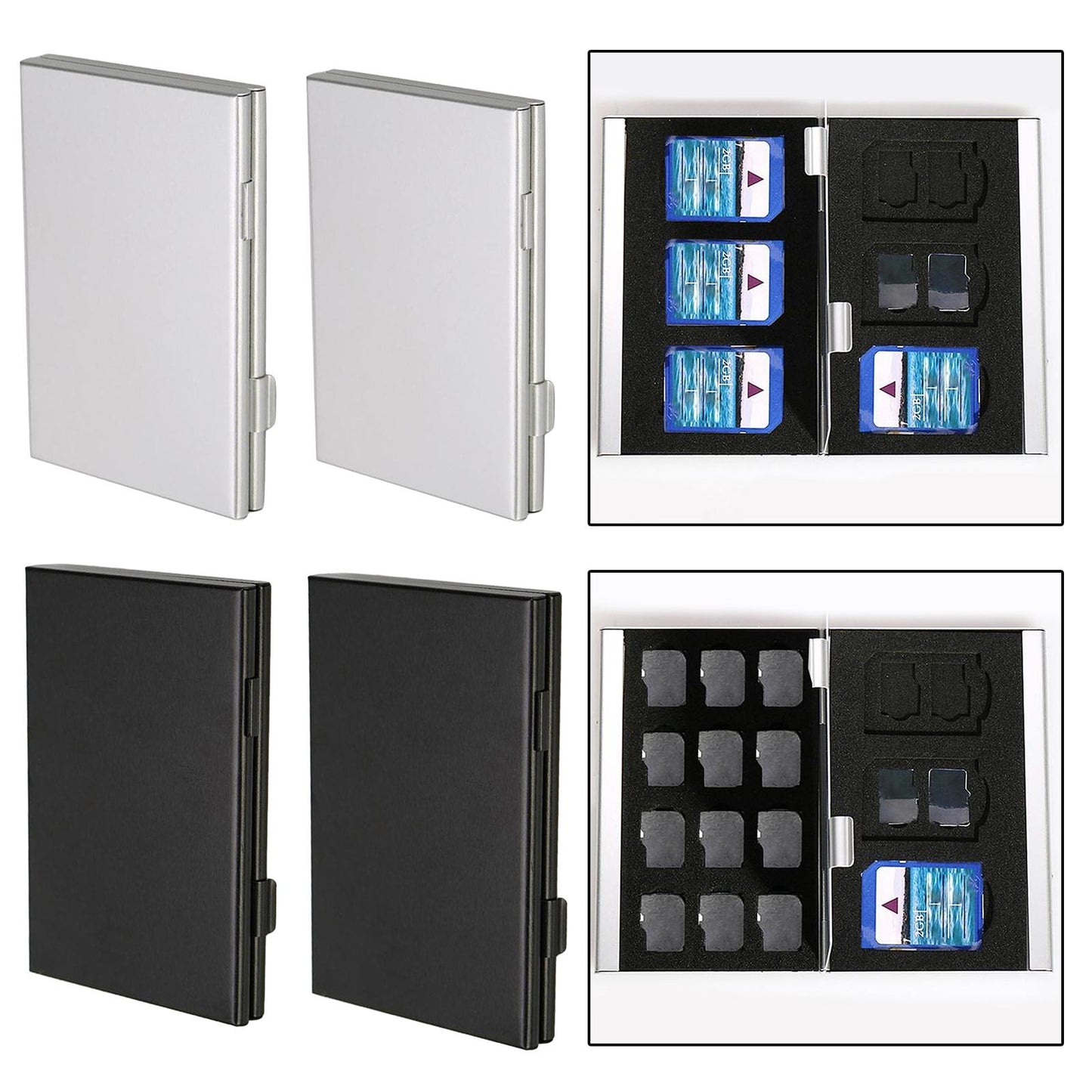 Portable Aluminum Alloy Storage Box Protector Hold for CF (Compact Flash) TF 12 Micro SD + 6SD Black