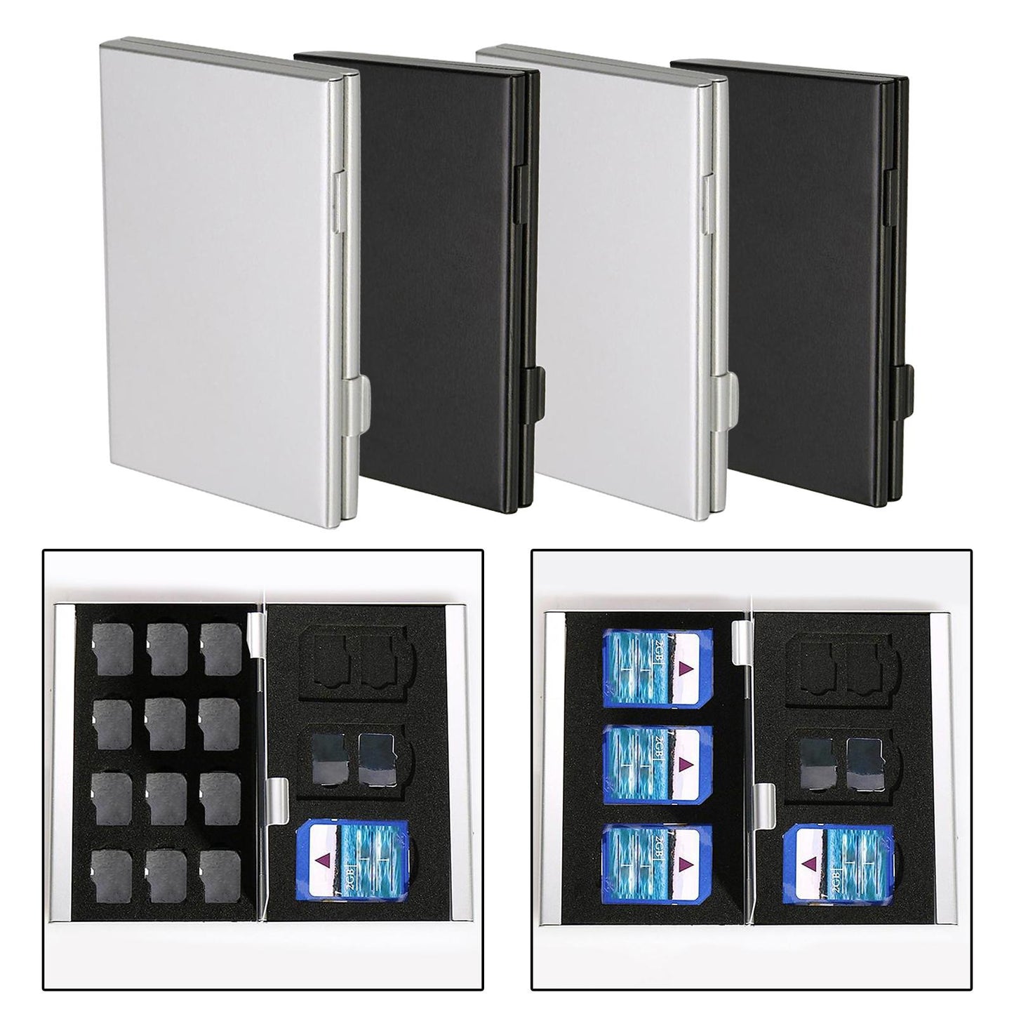 Portable Aluminum Alloy Storage Box Protector Hold for CF (Compact Flash) TF 12 Micro SD + 6SD Black