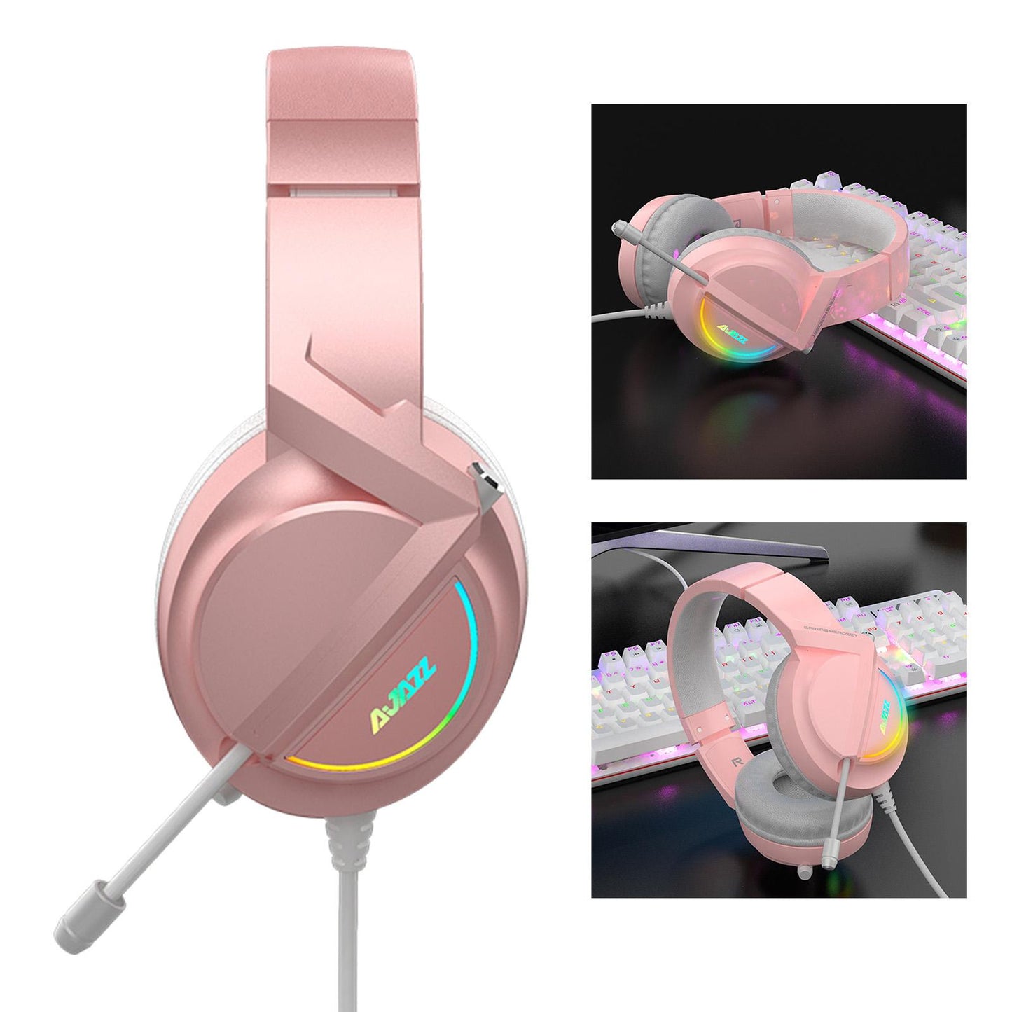 AX365 Gaming Headset 7.1 Channel Surround w/ Retractable MIC For PC Laptop Pink USB 7.1