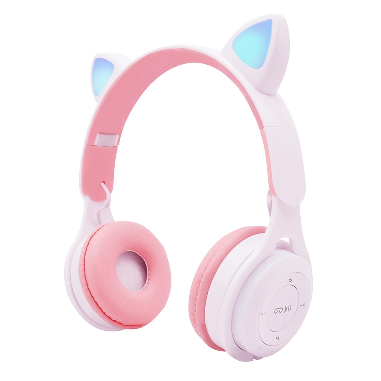 Cat Ear LED Light Up Wireless Foldable Headphones Over Ear with Mic White