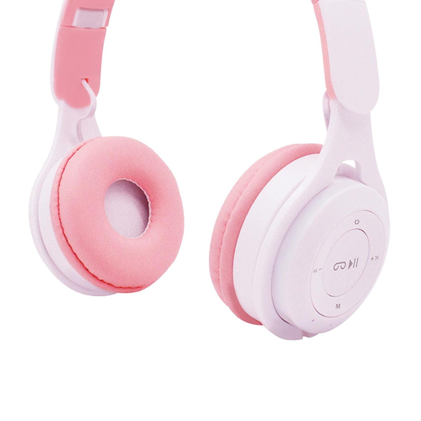 Cat Ear LED Light Up Wireless Foldable Headphones Over Ear with Mic White