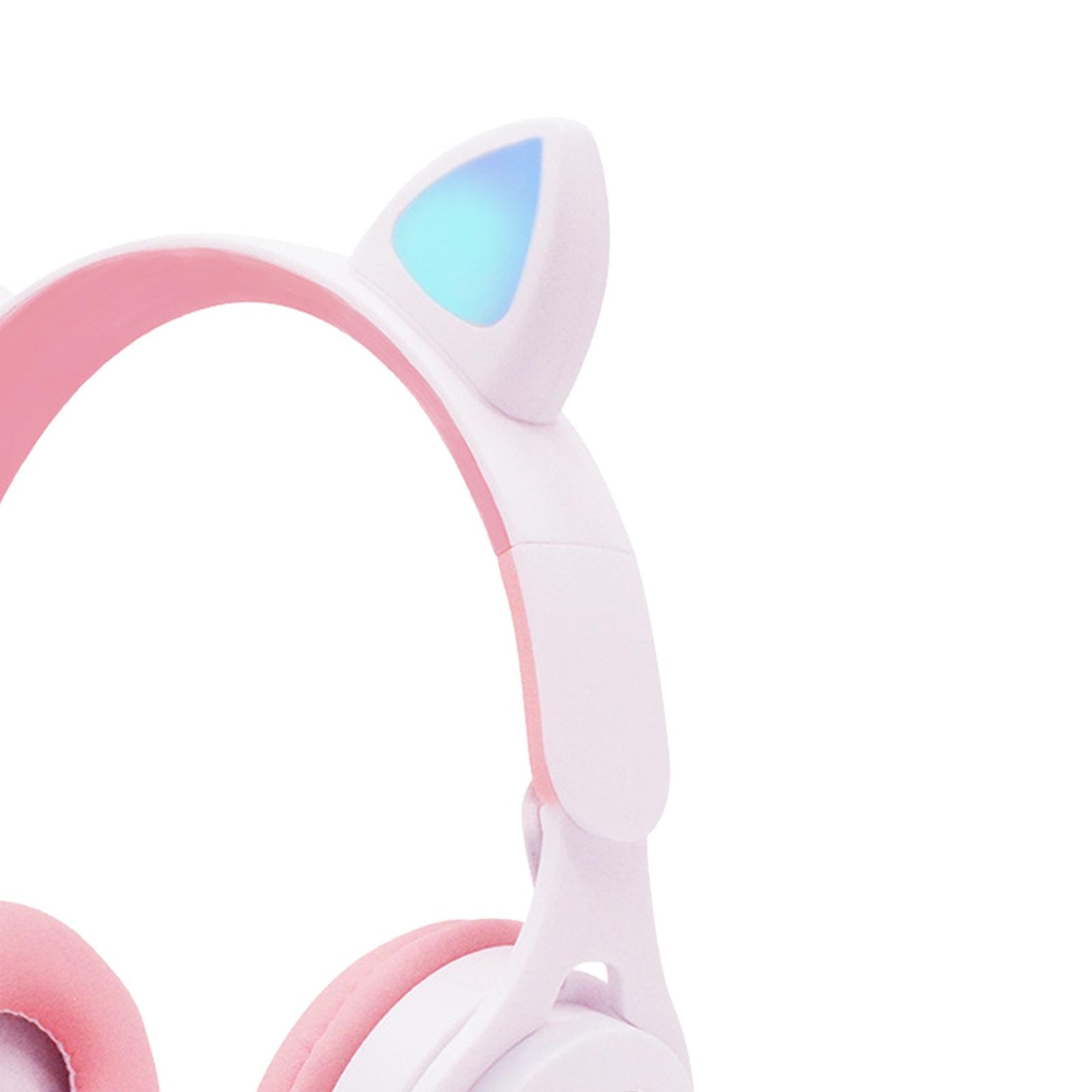 Cat Ear LED Light Up Wireless Foldable Headphones Over Ear with Mic White
