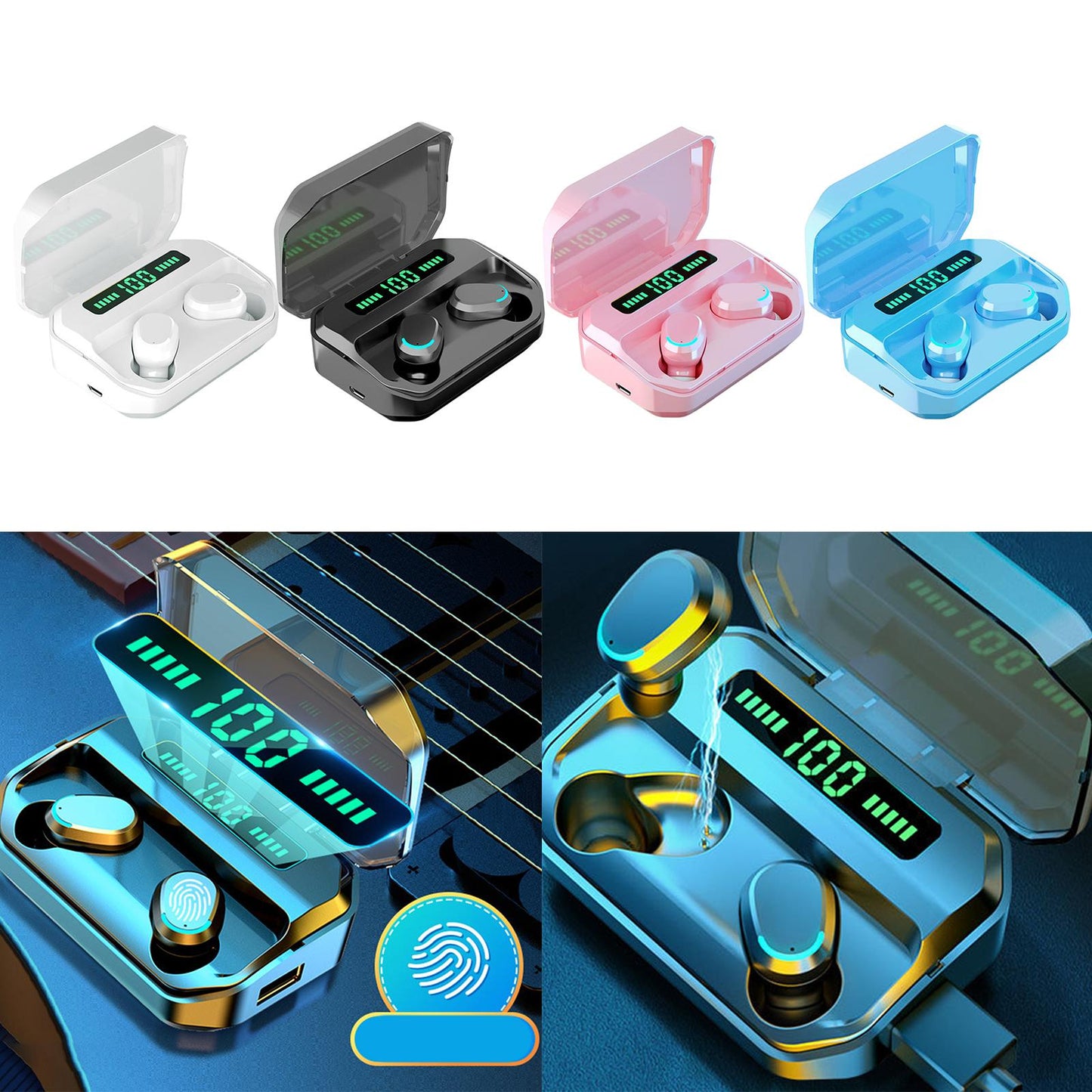 Sport Waterproof Bluetooth Earpads Wireless Headsets Earphones 2200mAh Black