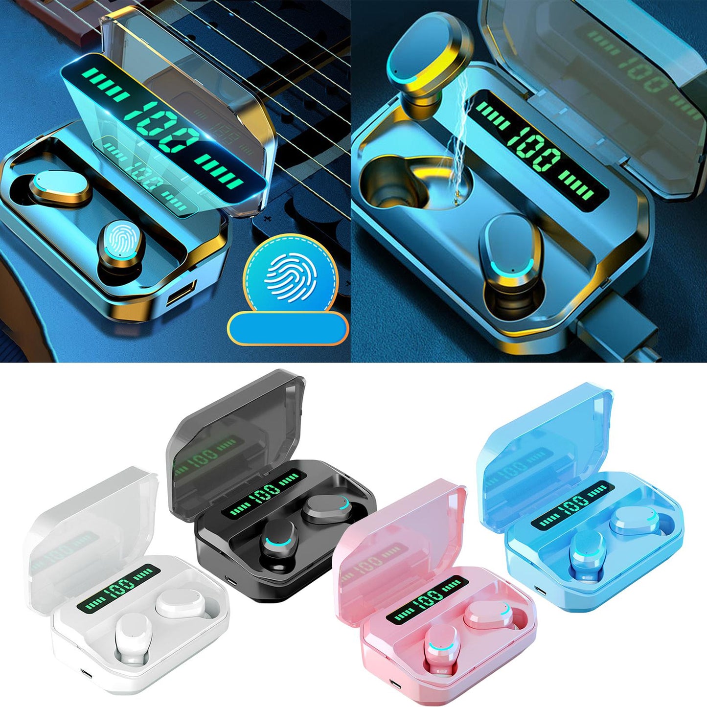 Sport Waterproof Bluetooth Earpads Wireless Headsets Earphones 2200mAh Black