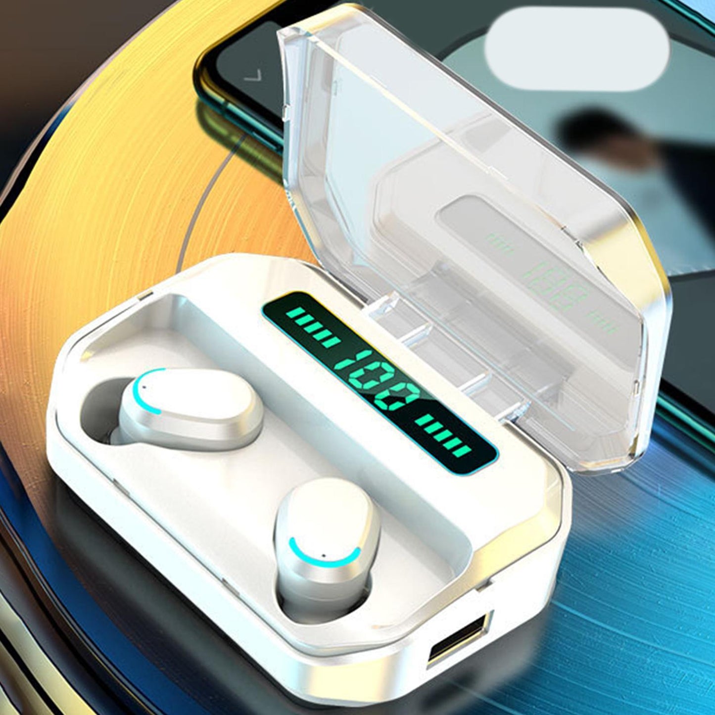 Sport Waterproof Bluetooth Earpads Wireless Headsets Earphones 2200mAh White