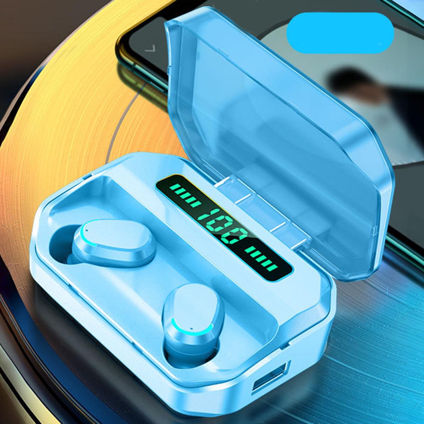 Sport Waterproof Bluetooth Earpads Wireless Headsets Earphones 2200mAh Blue